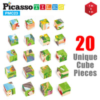 PicassoTiles 1" 20pc Magnetic Cube Puzzle Block Dinosaur Set