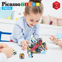 PicassoTiles 1" 20pc Magnetic Cube Puzzle Block Vehicle Set