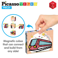 PicassoTiles 1" 20pc Magnetic Cube Puzzle Block Vehicle Set