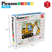 PicassoTiles 1" 20pc Magnetic Cube Puzzle Block Vehicle Set