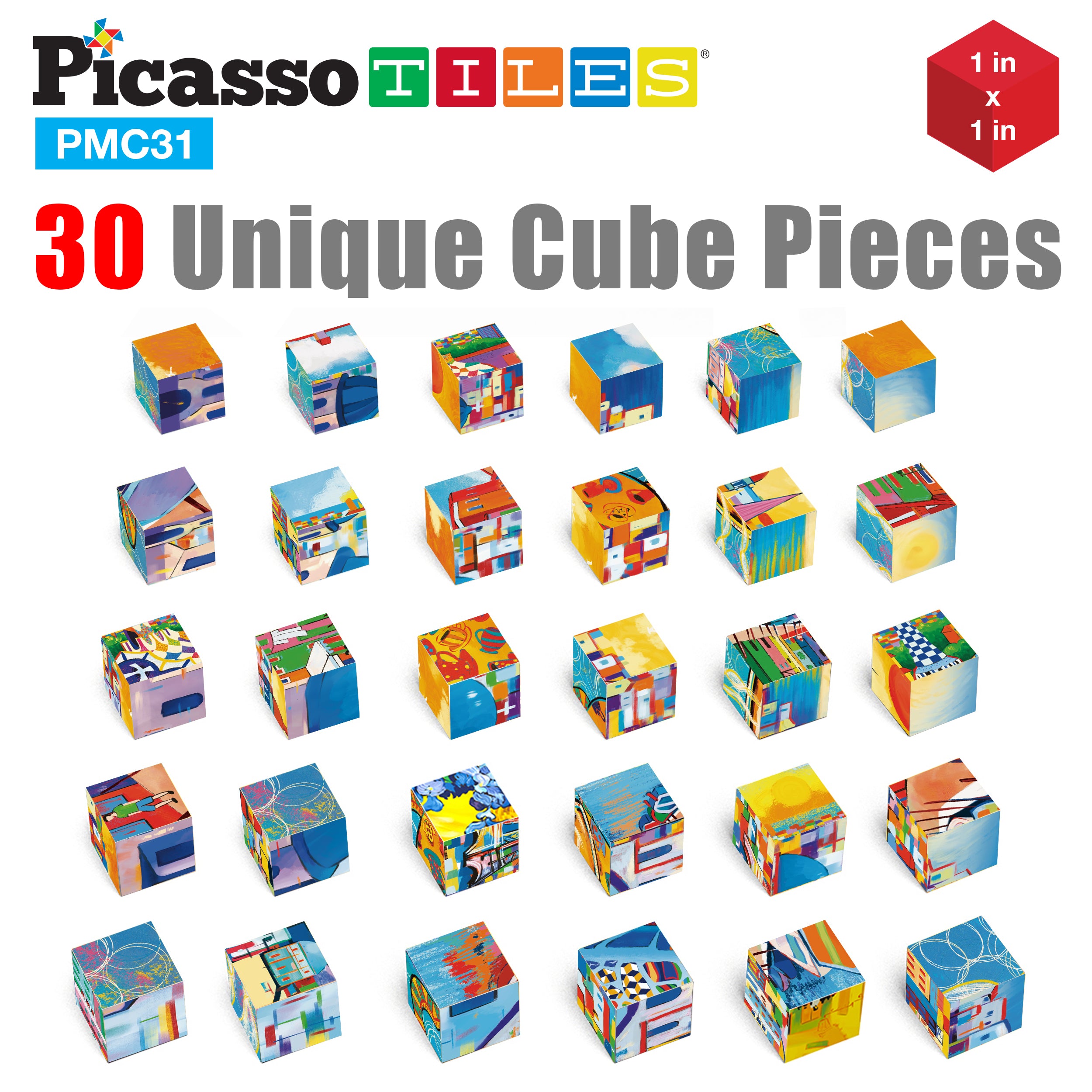 PicassoTiles Magnet Puzzle Cubes Famous Paintings with Free Frame Stan