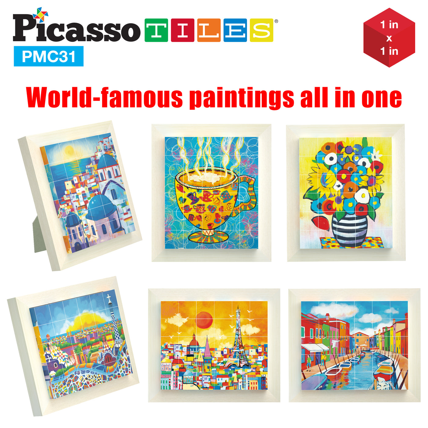 PicassoTiles Magnet Puzzle Cubes Famous Paintings with Free Frame Stand