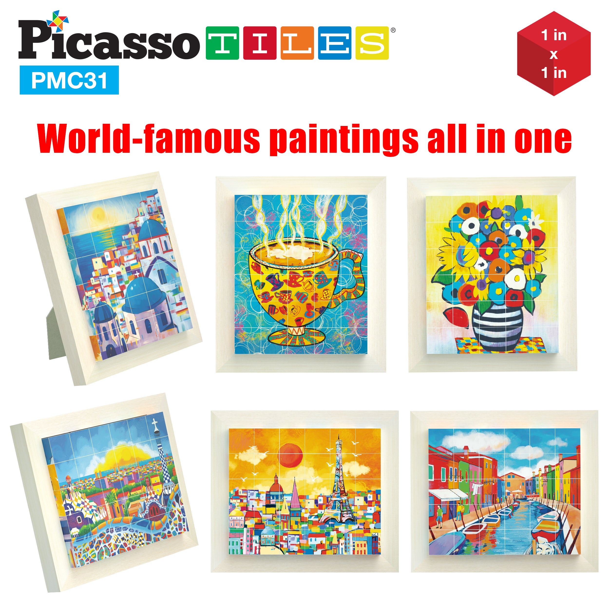 PicassoTiles Magnet Puzzle Cubes Famous Paintings with Free Frame Stand