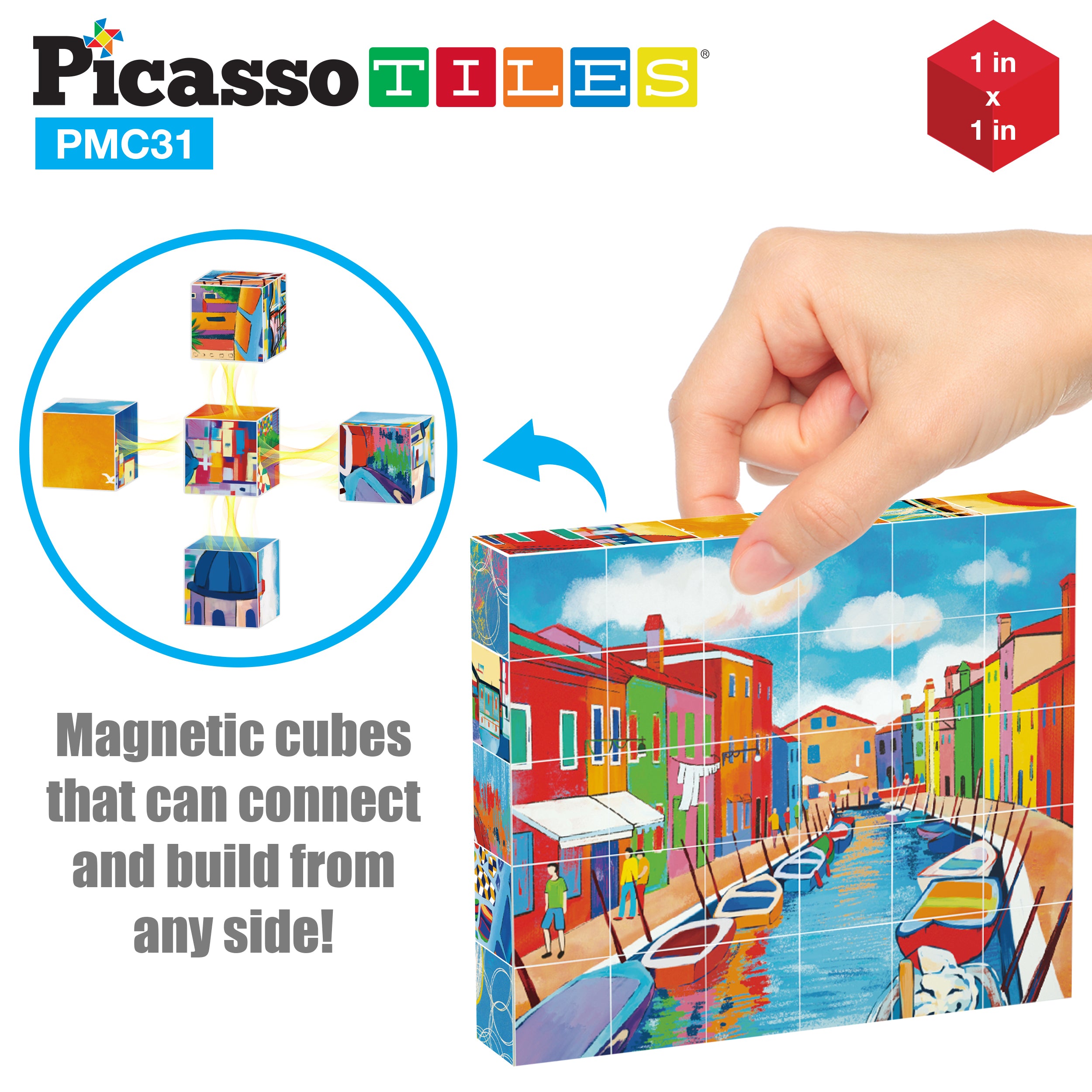 PicassoTiles Magnet Puzzle Cubes Famous Paintings with Free Frame Stan