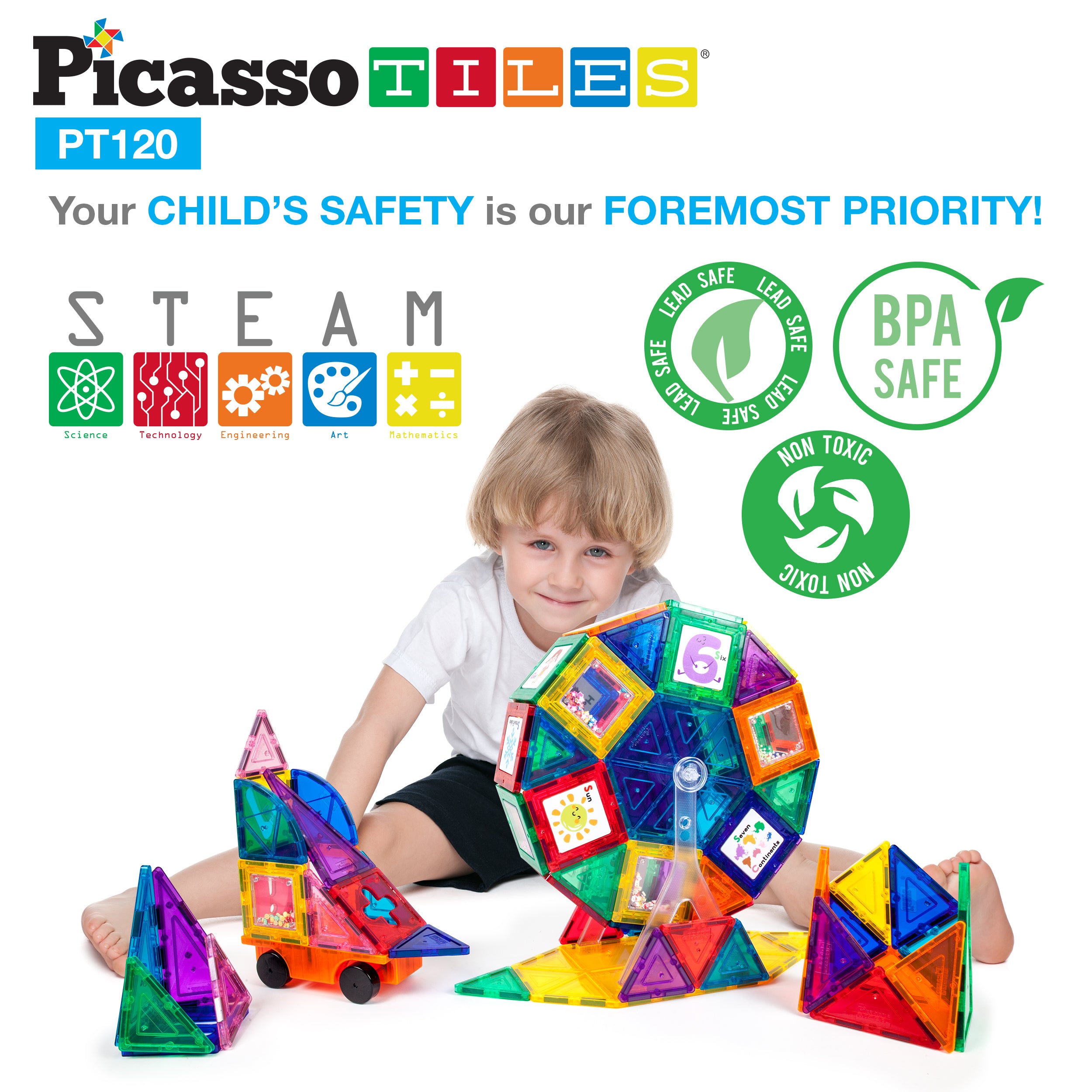 PicassoTiles Magnetic Tile Master Builder with Creative Elements