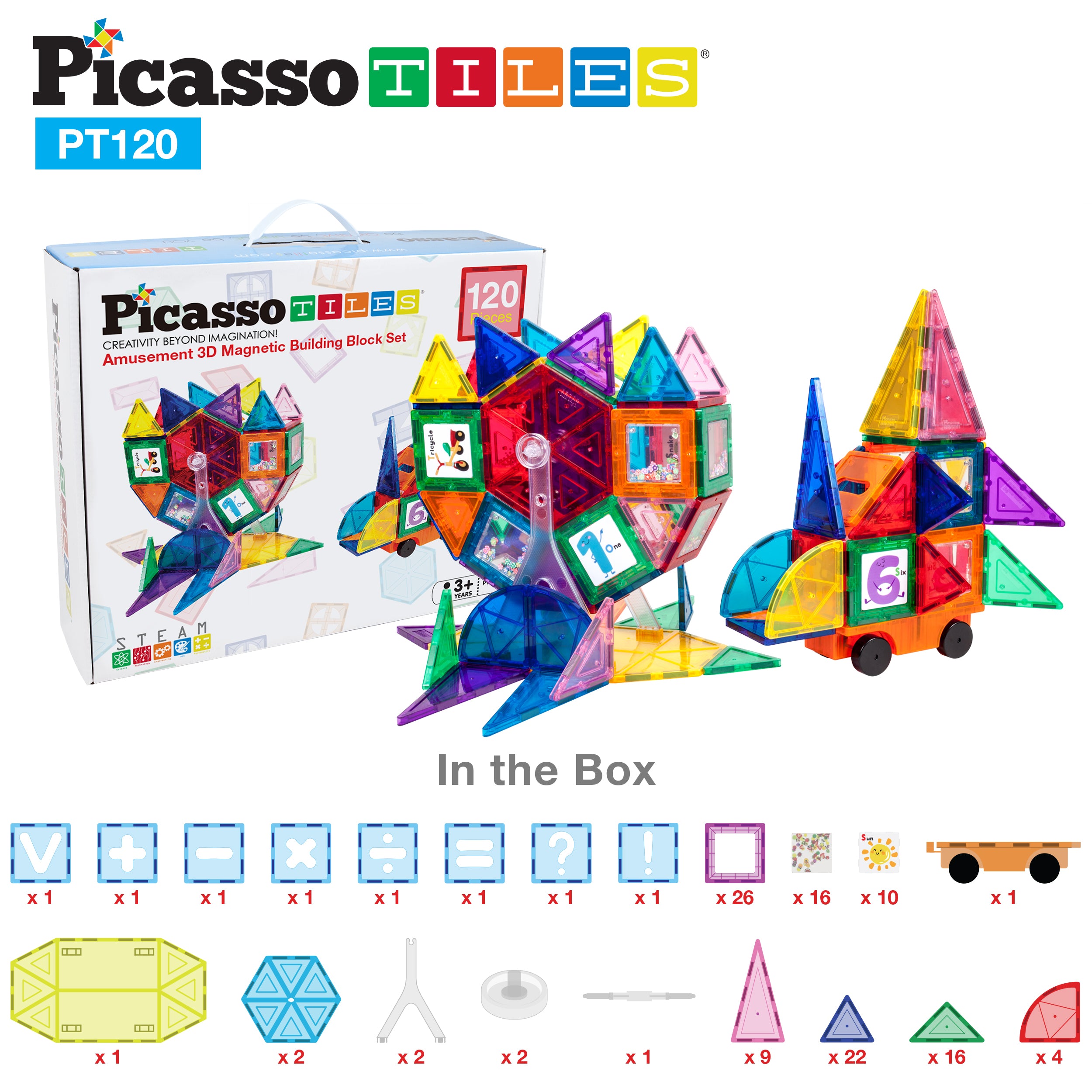PicassoTiles Magnetic Tile Master Builder with Creative Elements PicassoTiles