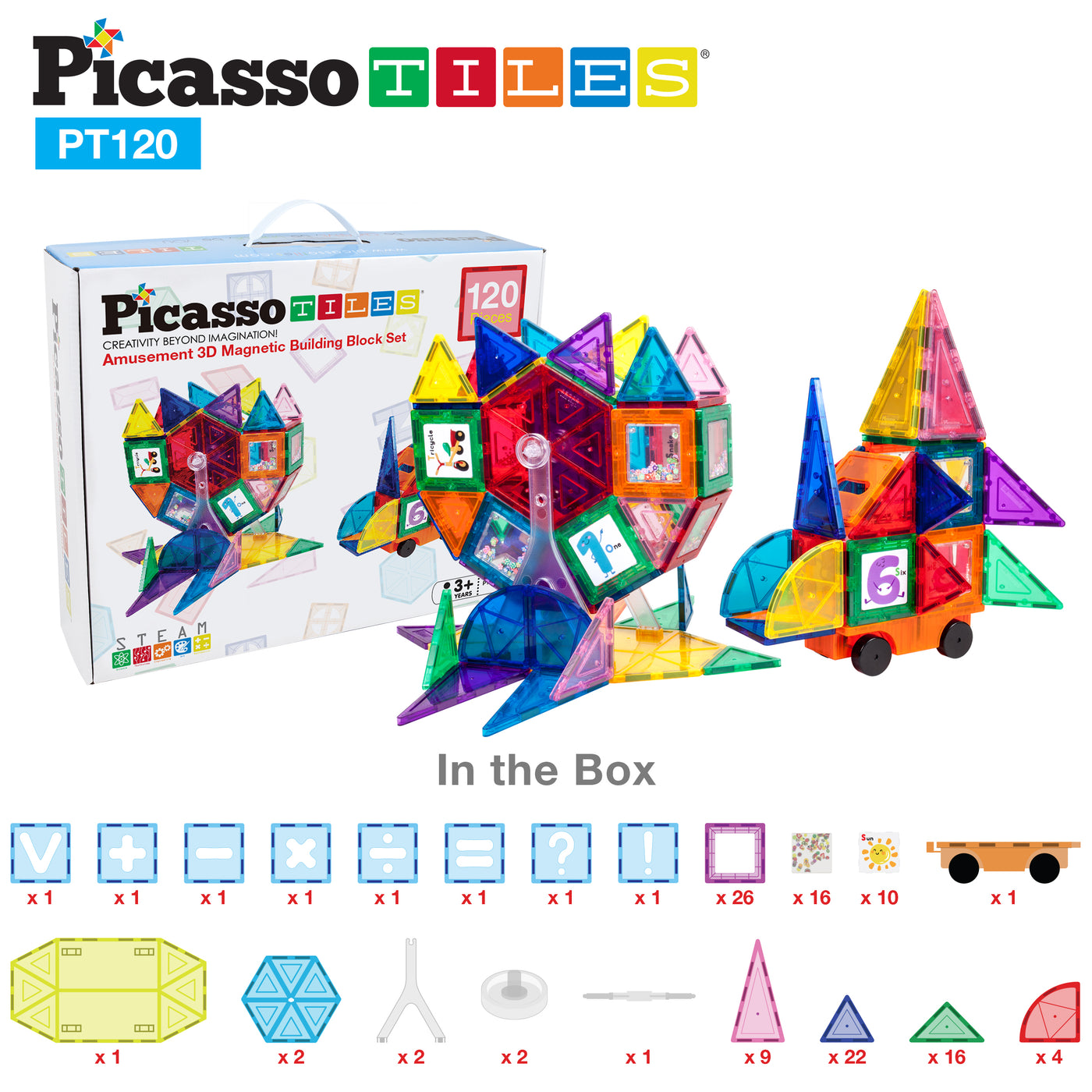 PicassoTiles Magnetic Tile Master Builder with Creative Elements