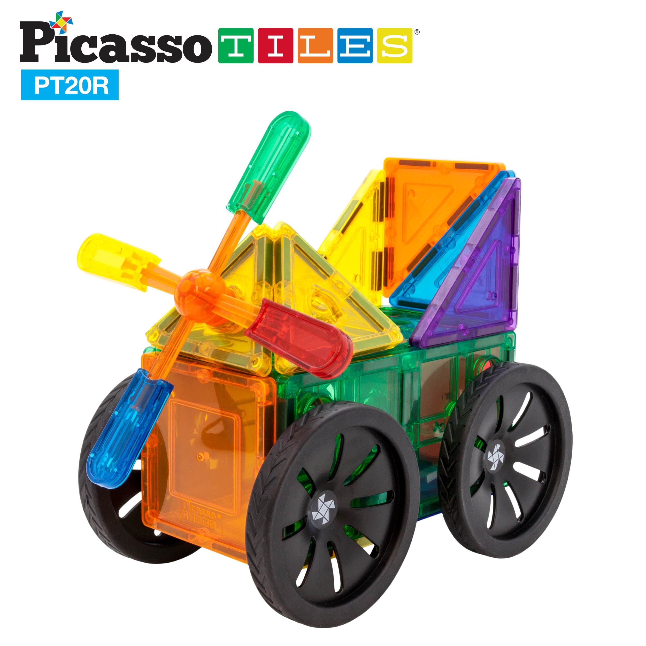 PicassoTiles 20pc Windmill & Wheel Magnetic Tile Set
