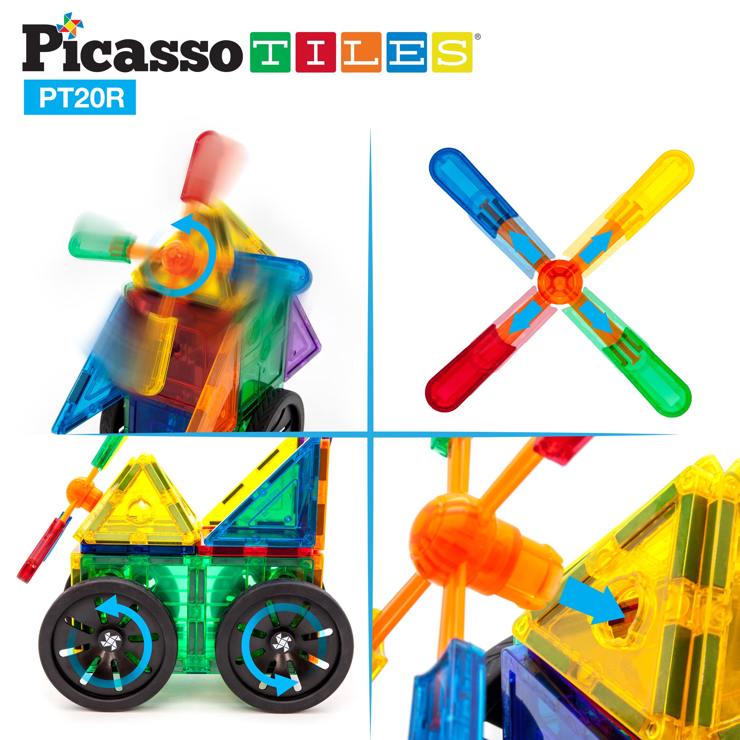 PicassoTiles 20pc Windmill & Wheel Magnetic Tile Set