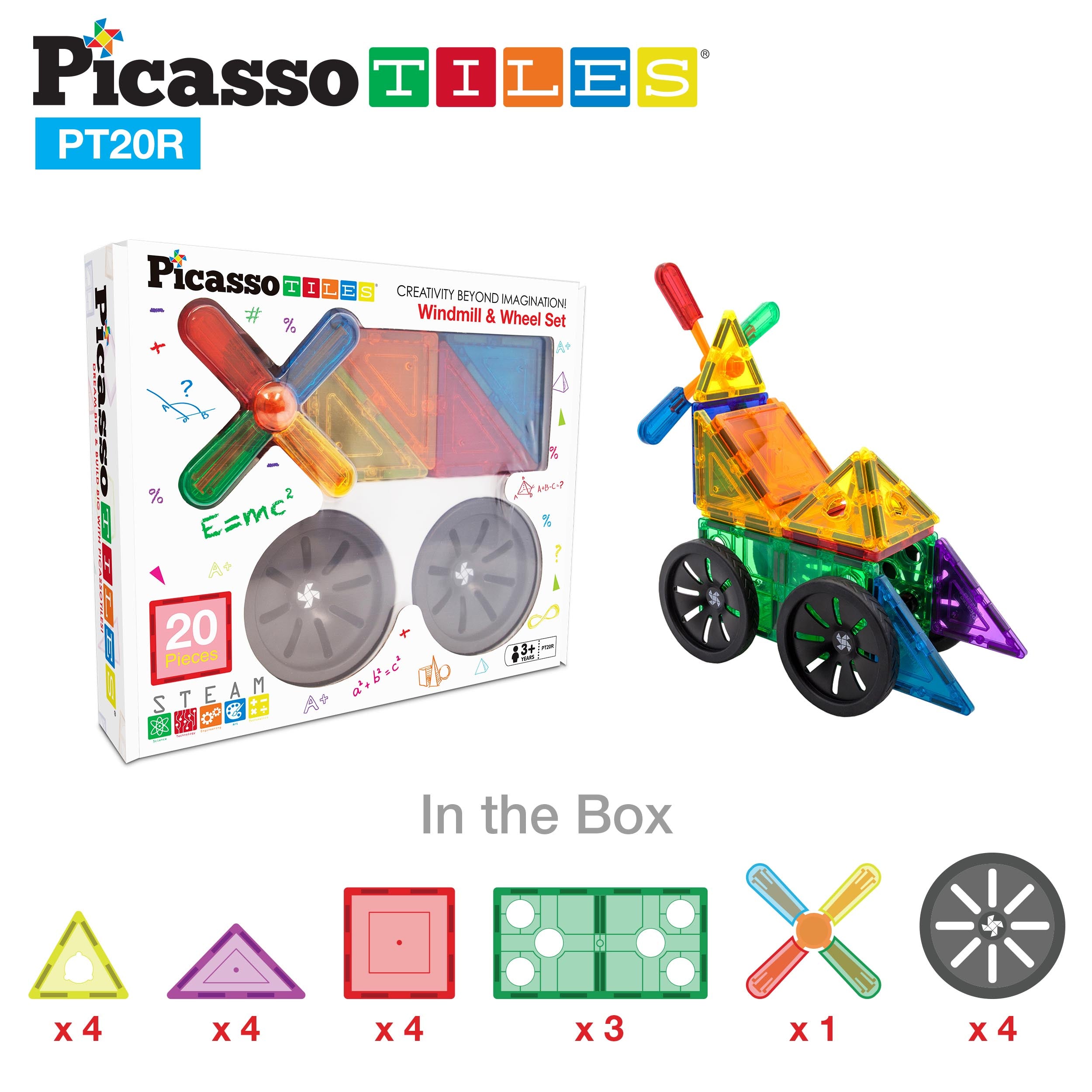 PicassoTiles 20pc Windmill & Wheel Magnetic Tile Set