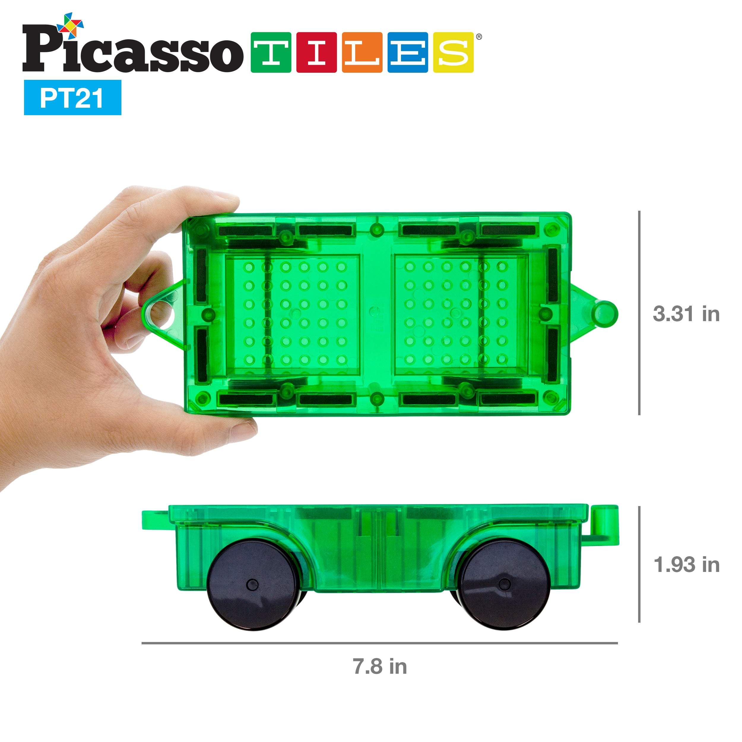 PicassoTiles 2 Piece Car Truck Base Magnetic Tile Set