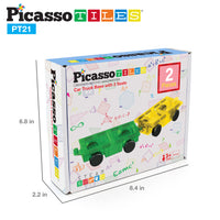 PicassoTiles 2 Piece Car Truck Base Magnetic Tile Set