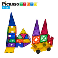 PicassoTiles Magnet Tile Car Base Stack-n-Build Set - 26 Pieces