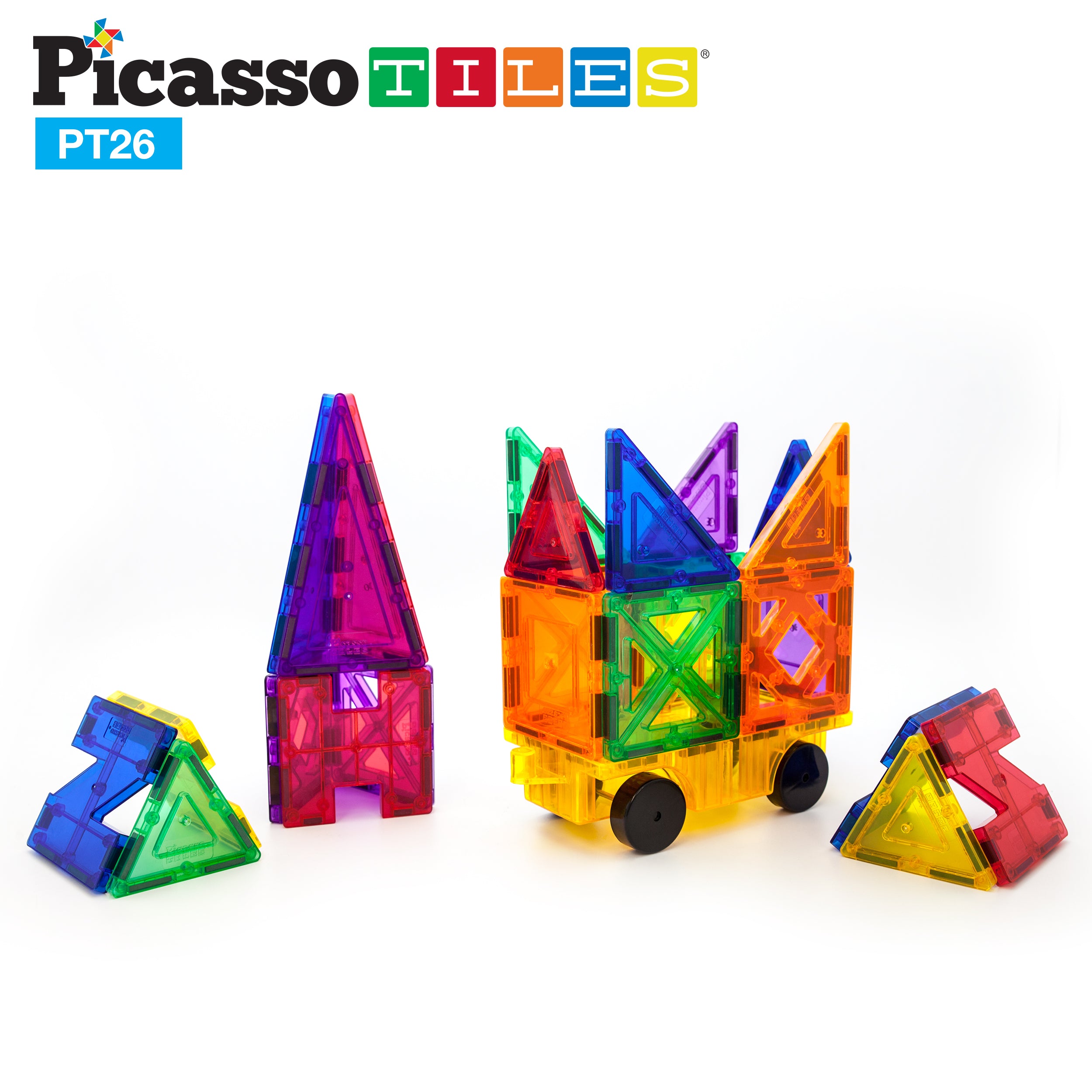 PicassoTiles Magnet Tile Car Base Stack n Build Set 26 Pieces PicassoTiles