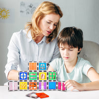 PicassoTiles Magnetic Tile Construction Kit with Swappable Clip-Ons - 30 Pieces