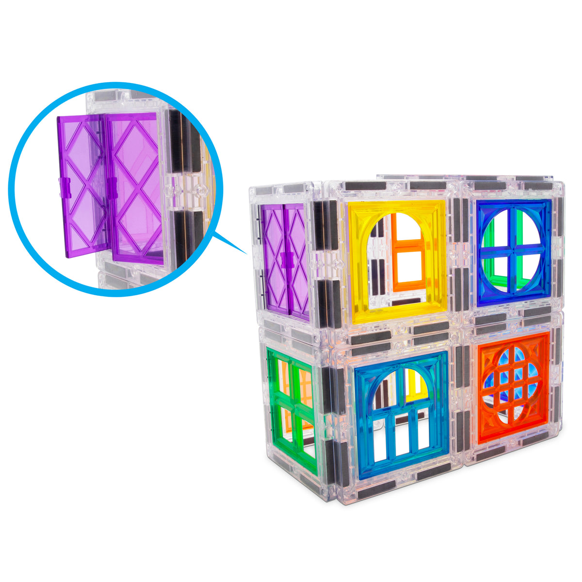 PicassoTiles Magnetic Tile Construction Kit with Swappable Clip-Ons ...
