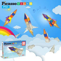 PicassoTiles Magnet Tile UV Activated Color Changing Rocket