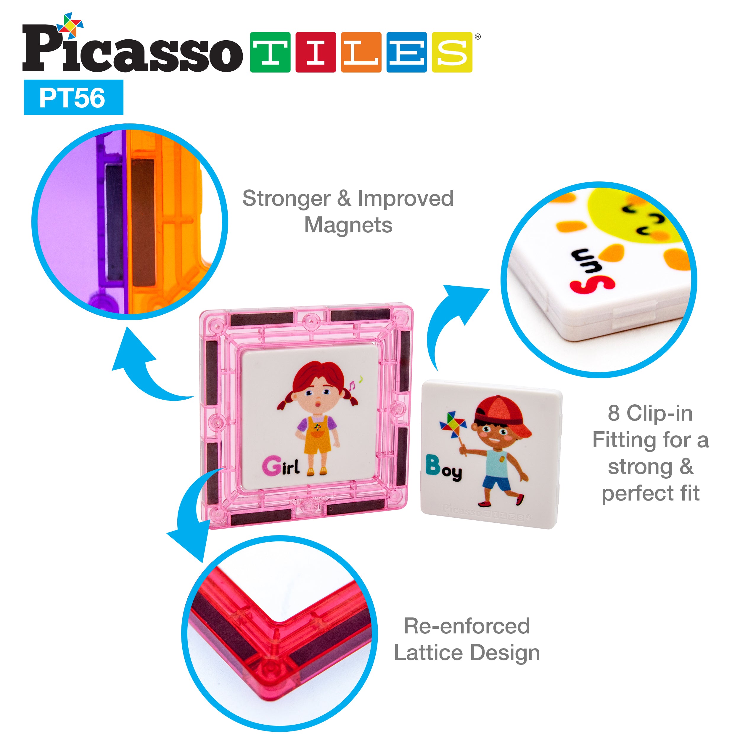 PicassoTiles Magnetic Tiles Card Insert Set - 56 Pieces
