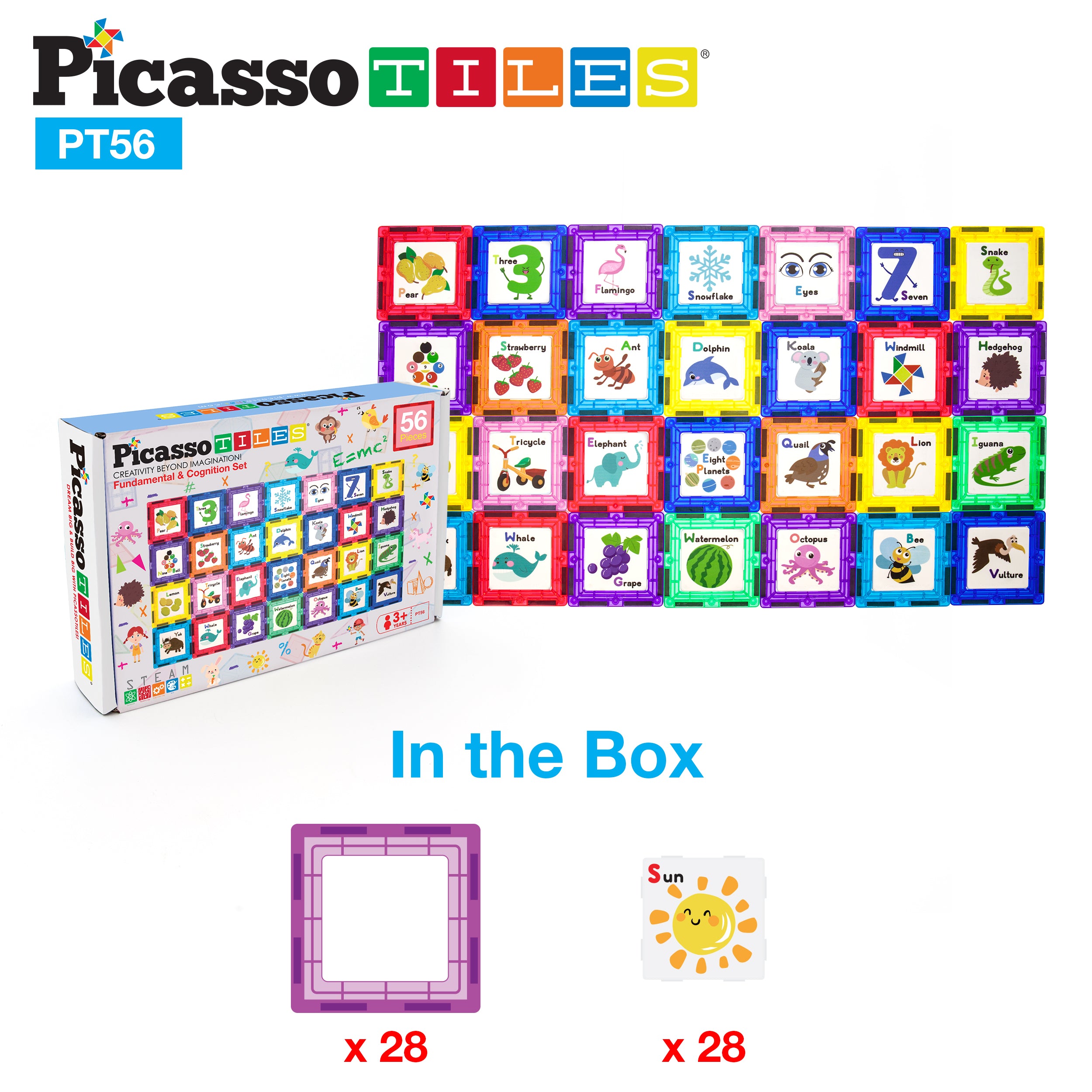 PicassoTiles Magnetic Tiles Card Insert Set - 56 Pieces