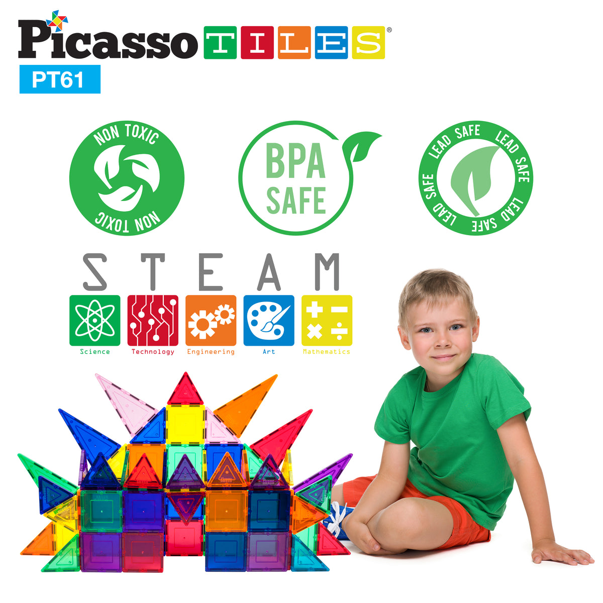 PicassoTiles Magnetic Tile Classic 61pc Building Set · PicassoTiles