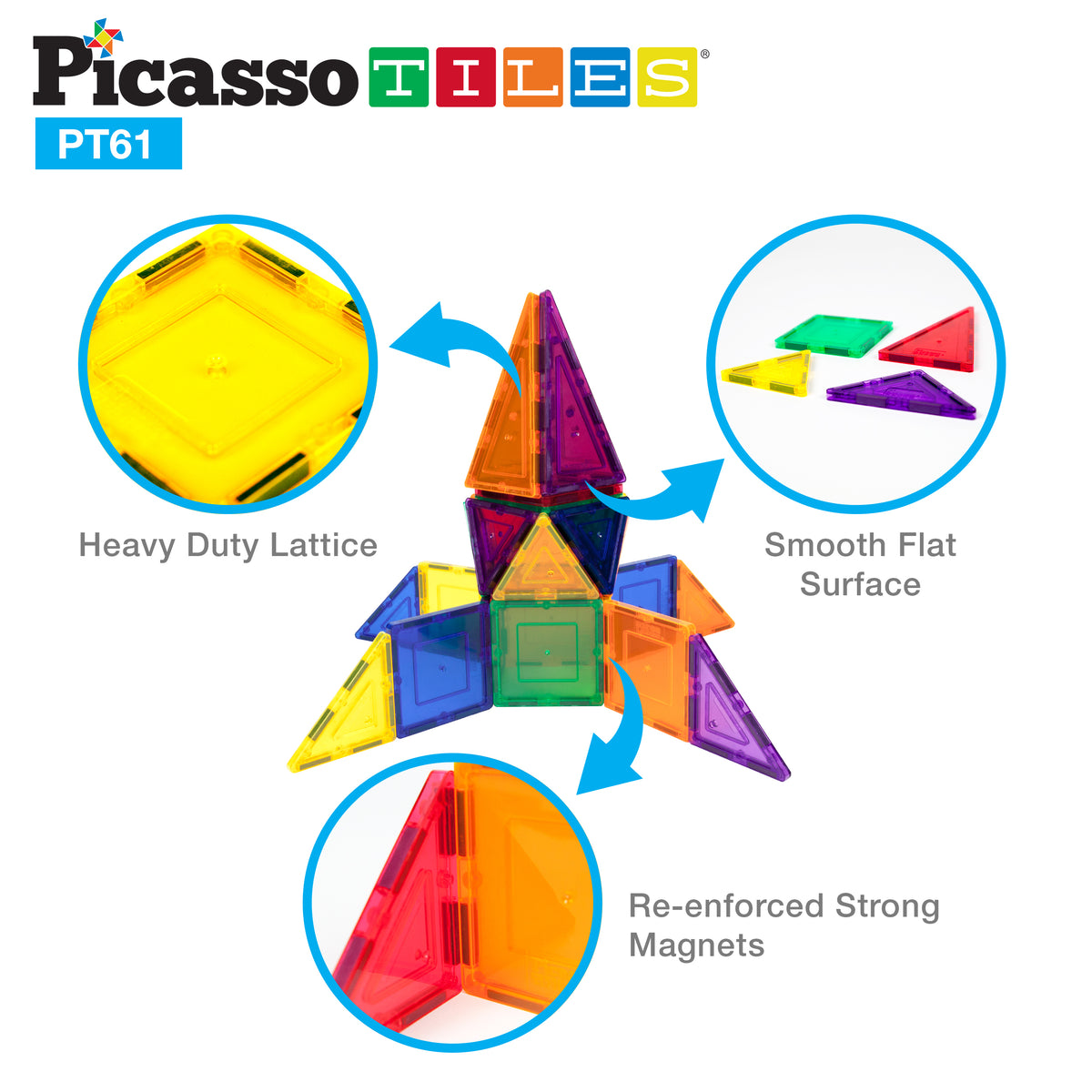 PicassoTiles Magnetic Tile Classic 61pc Building Set · PicassoTiles