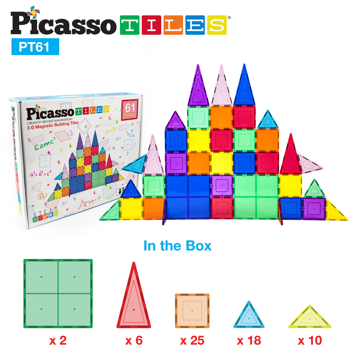 PicassoTiles Magnetic Tile Classic 61pc Building Set · PicassoTiles