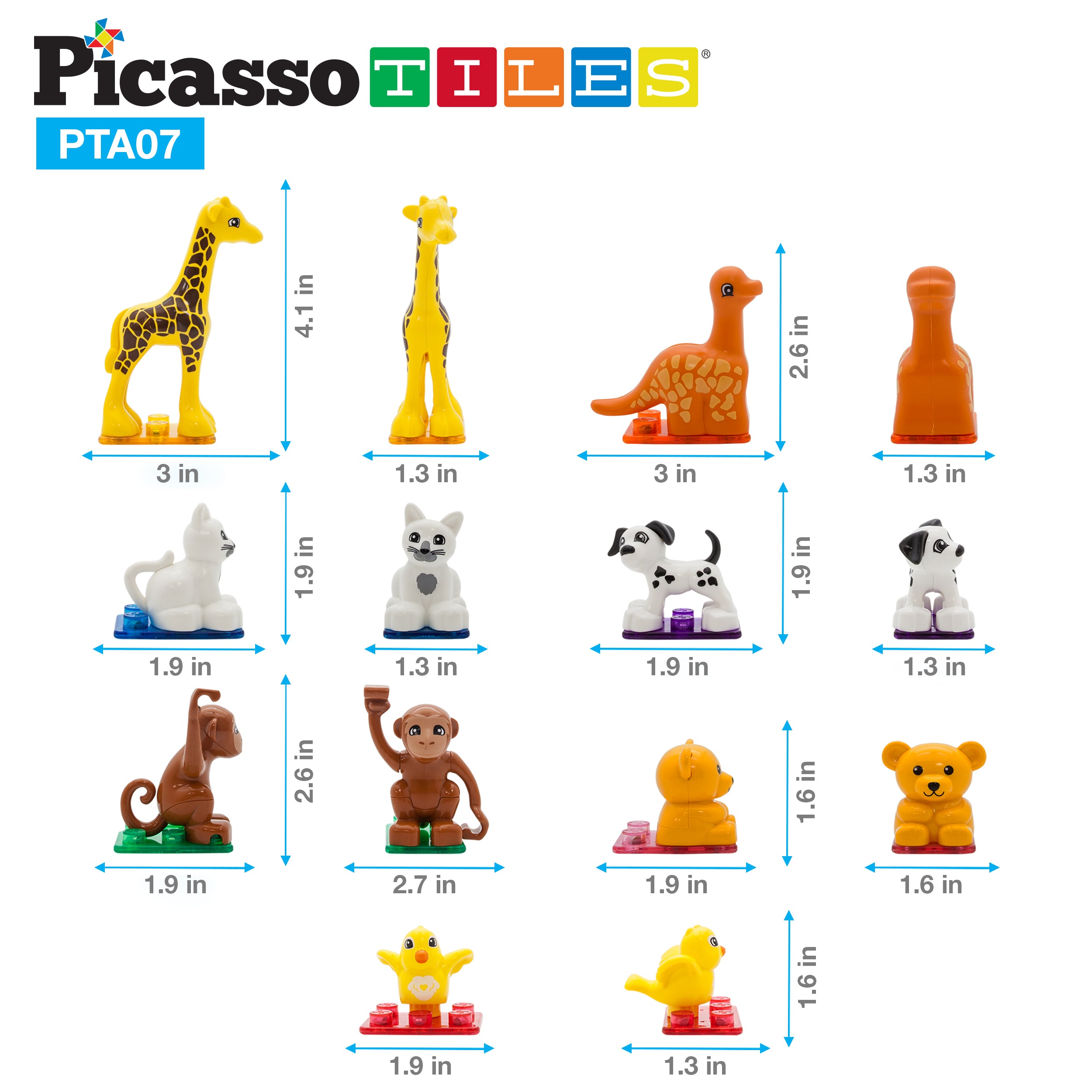 PicassoTiles Animal Character Magnetic Tile Toy Set