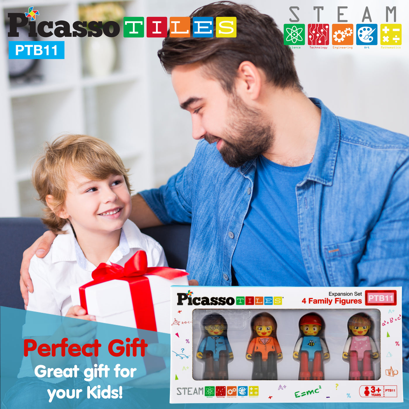 PicassoTiles BrickLock 4 Piece Family Character People Figure Building Set