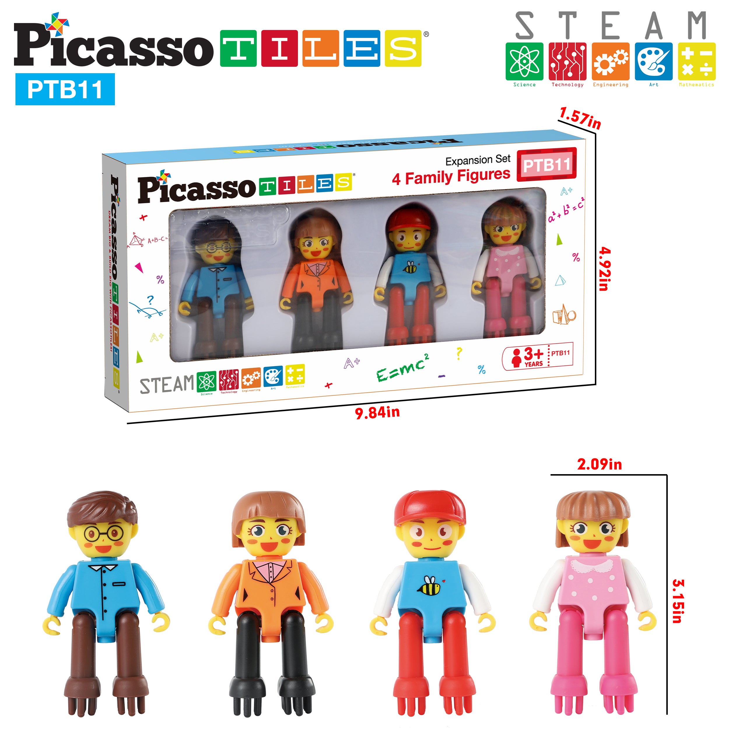 PicassoTiles BrickLock 4 Piece Family Character People Figure Building Set