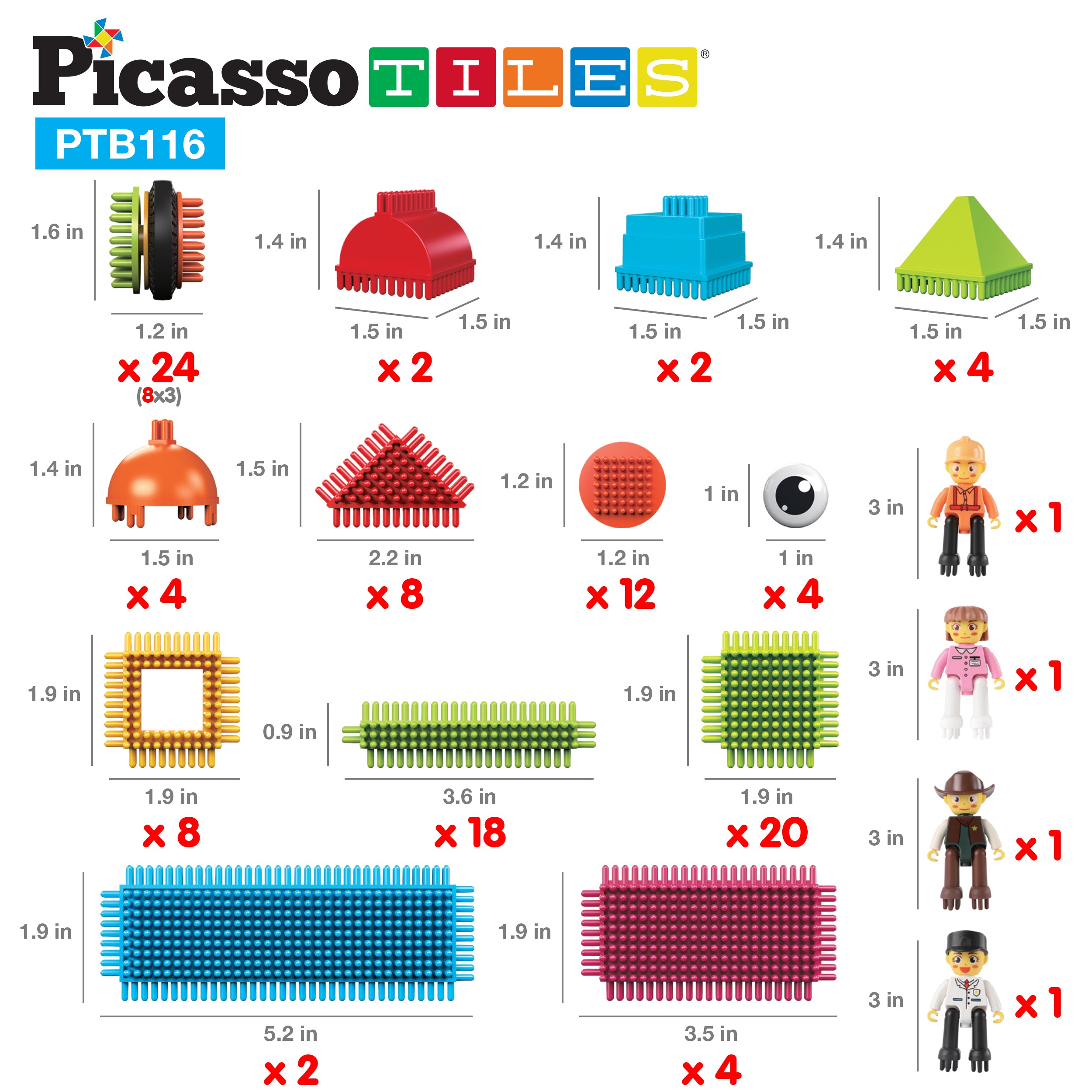 PicassoTiles 116pc Hedgehog Building Block Building Set