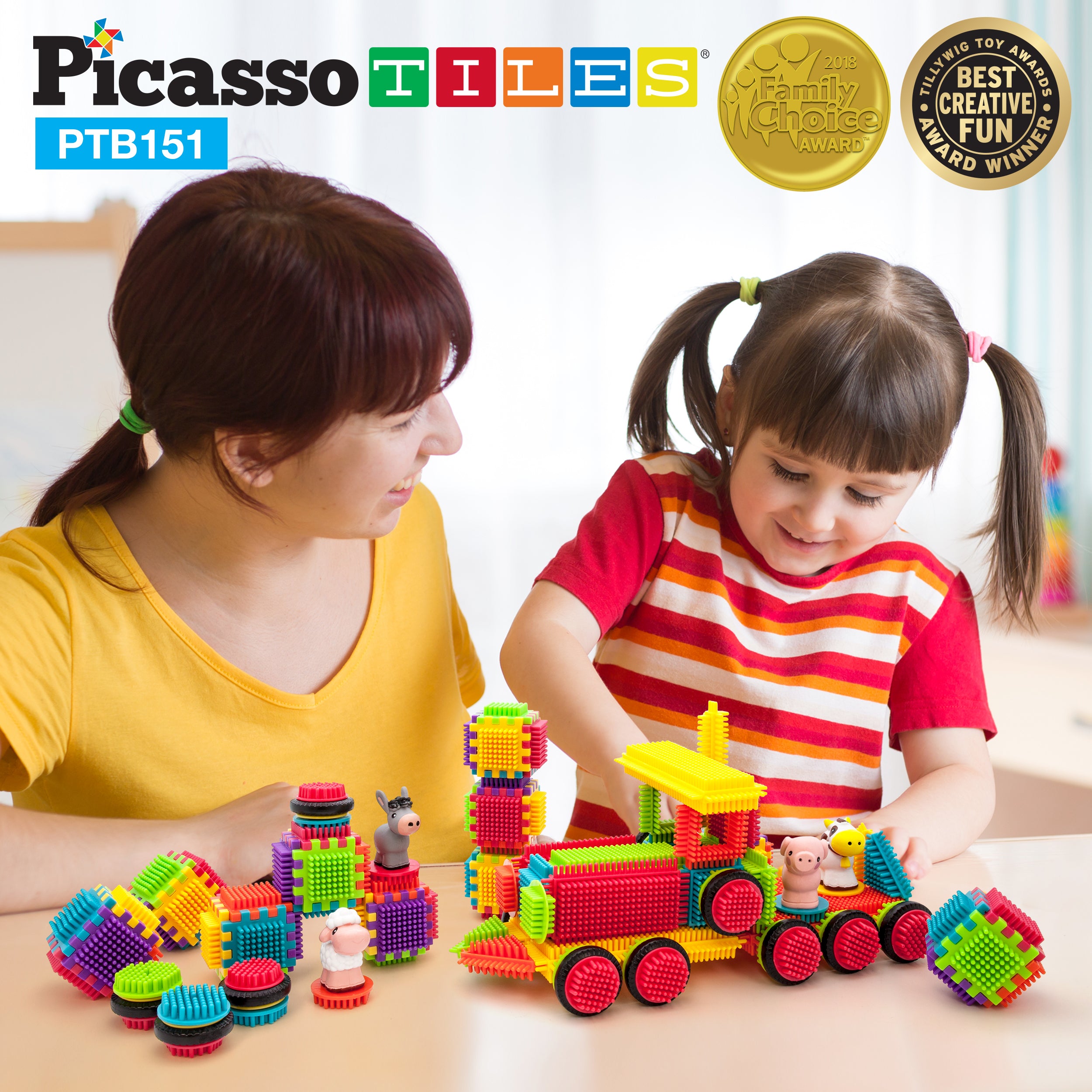 PicassoTiles Truck Theme Bristle Shape 151 Piece Building Set