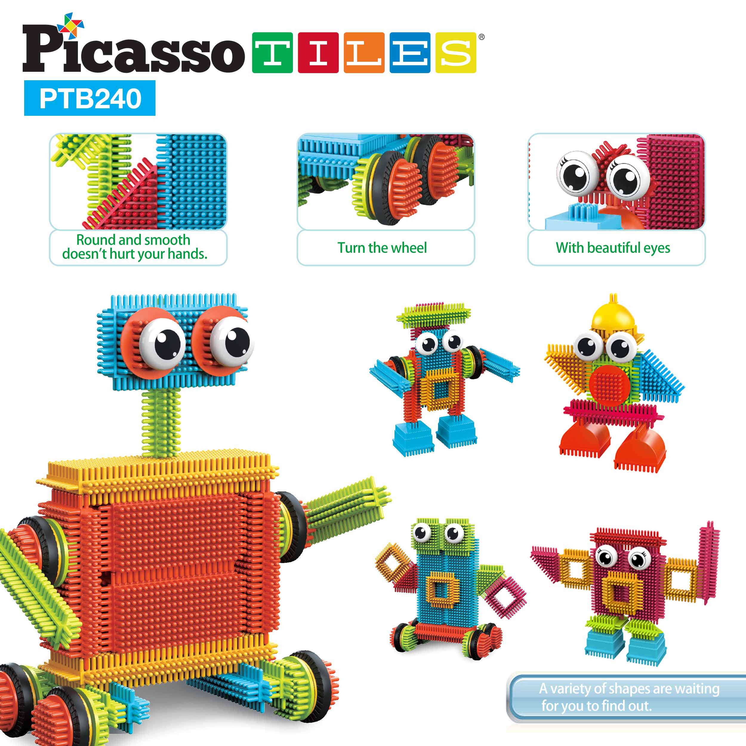 PicassoTiles 240pc Hedgehog Building Block Construction Building Set ...