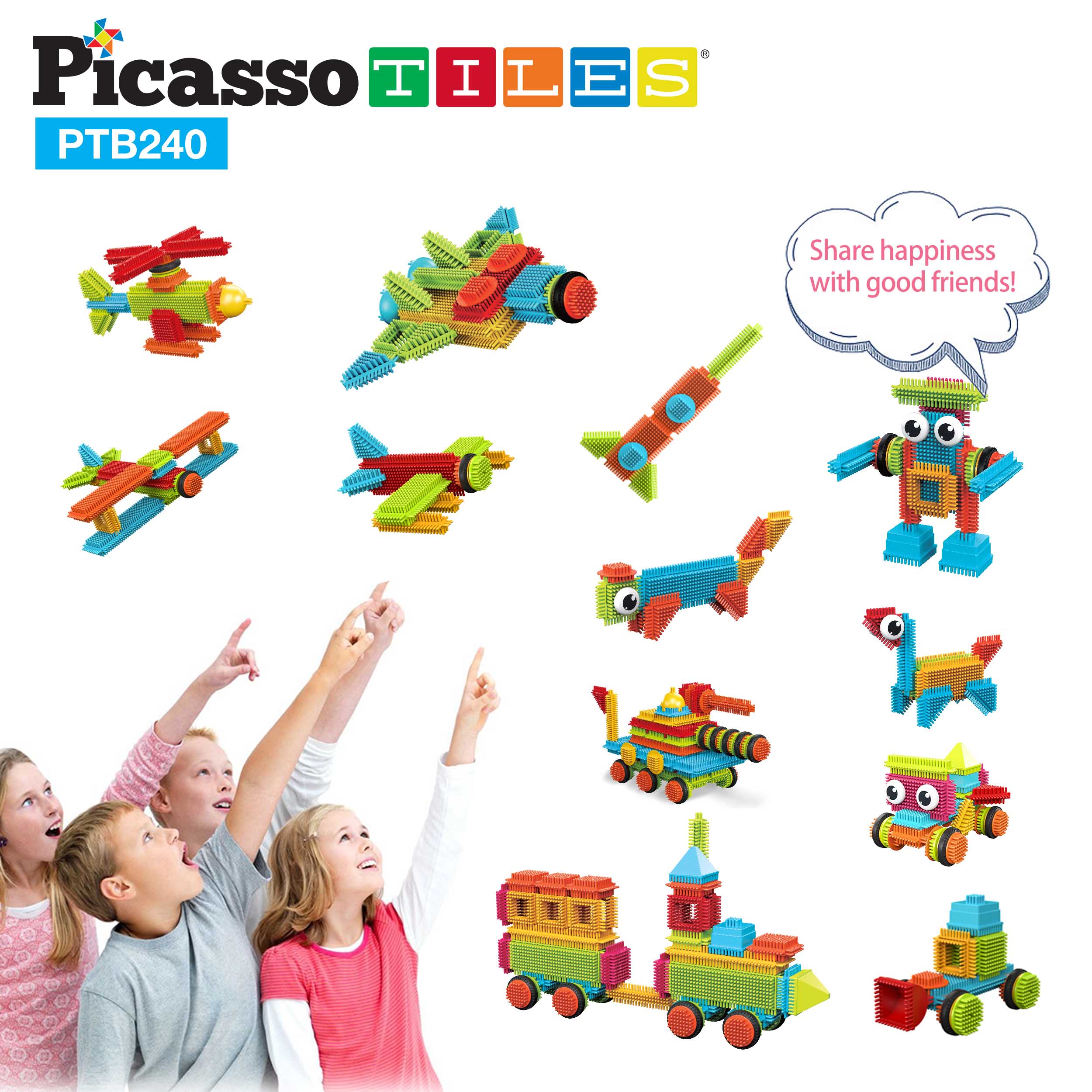 PicassoTiles 240pc Hedgehog Building Block Construction Building Set
