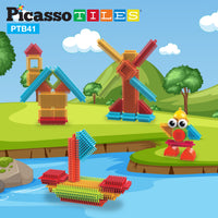 PicassoTiles 41 Piece Hedgehog Building Blocks Set with Idea Booklet