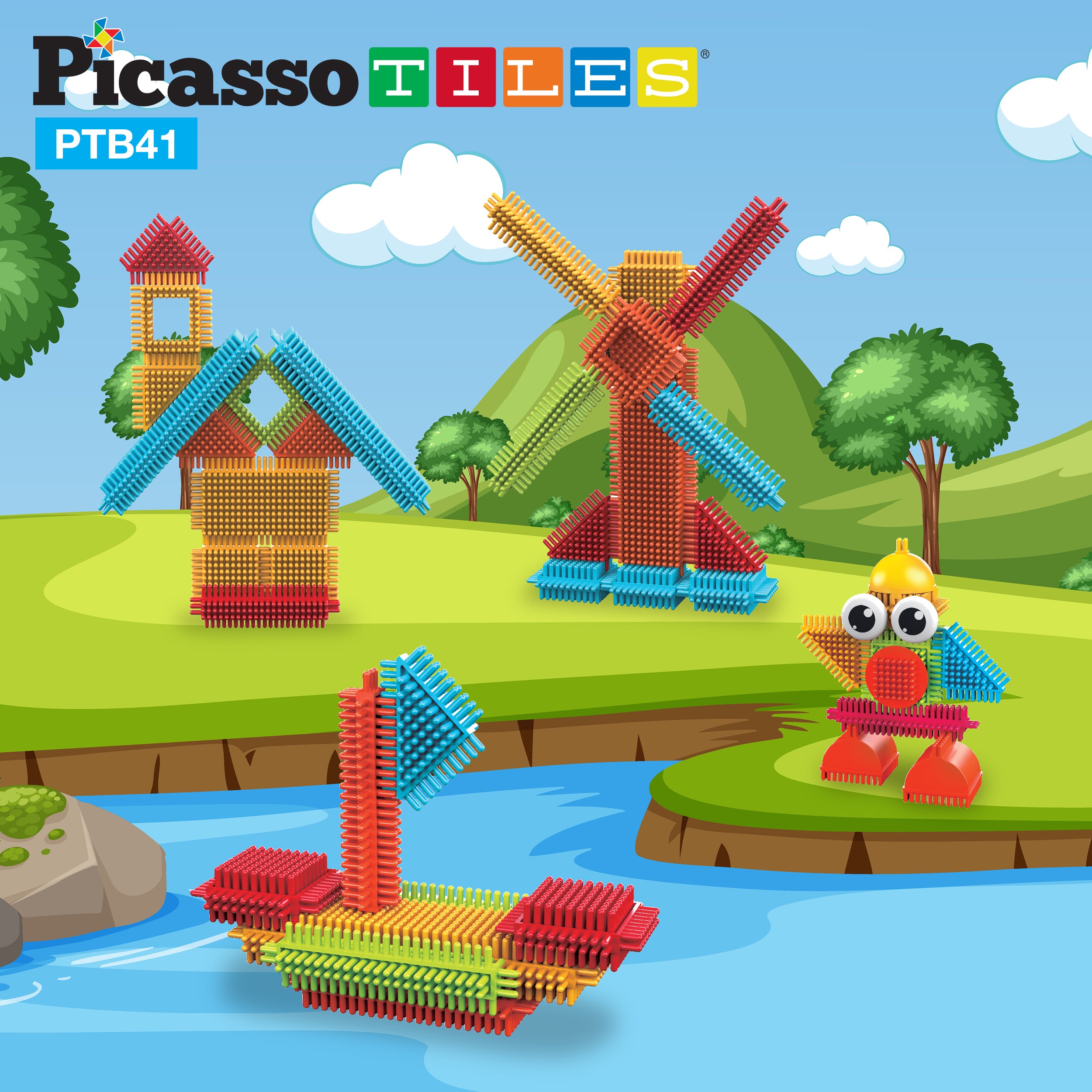 PicassoTiles 41 Piece Hedgehog Building Blocks Set with Idea Booklet