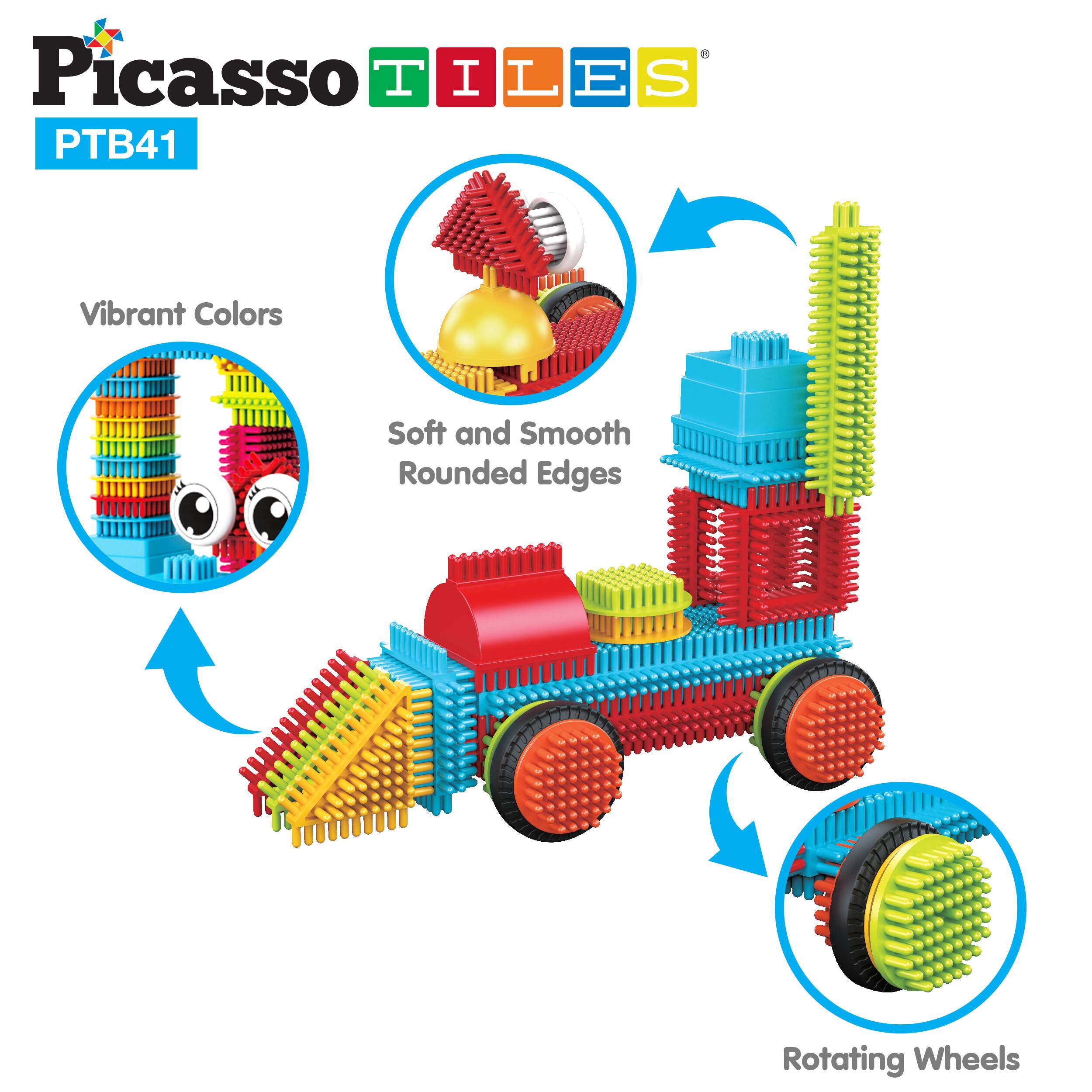 PicassoTiles 41 Piece Hedgehog Building Blocks Set with Idea Booklet