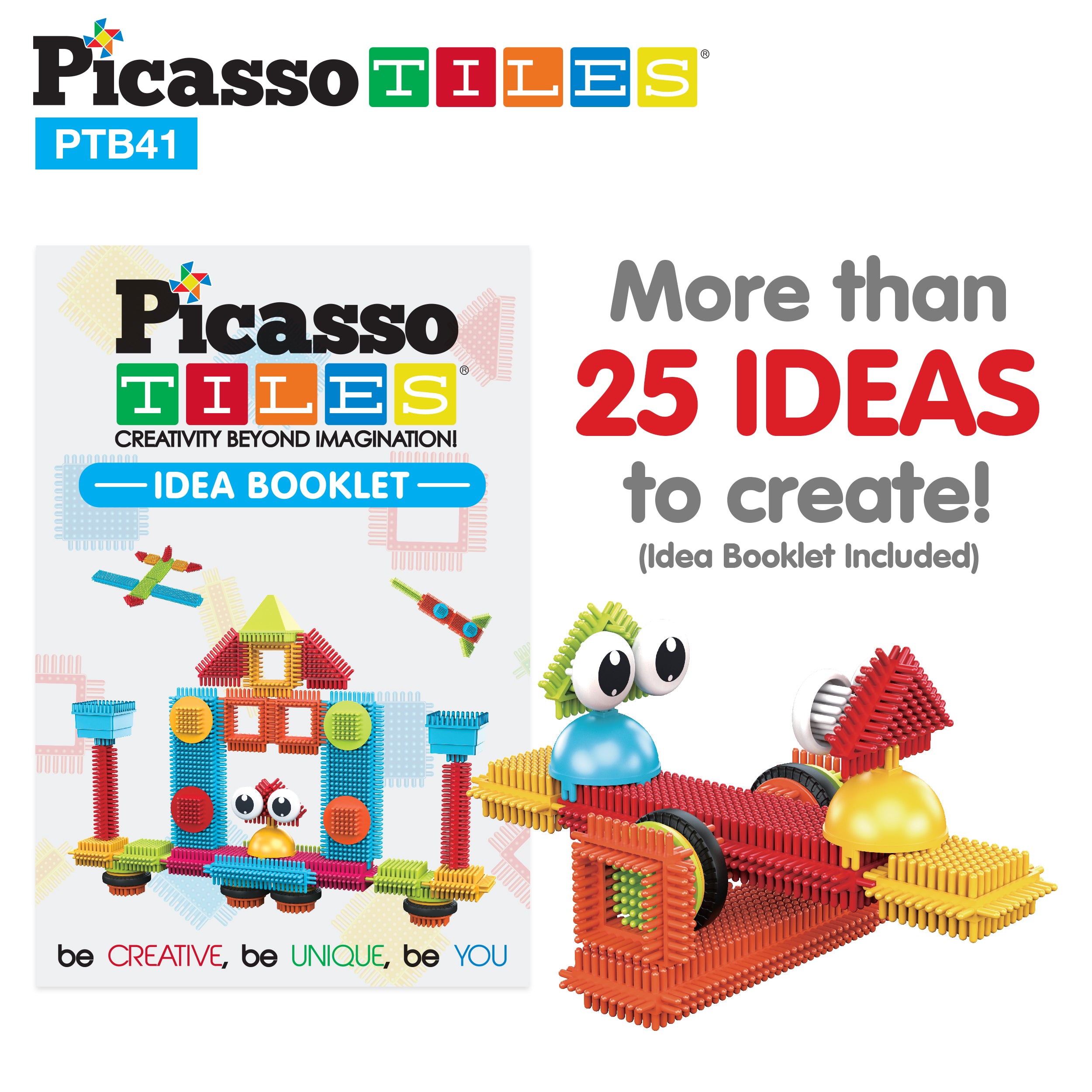 PicassoTiles 41 Piece Hedgehog Building Blocks Set with Idea Booklet