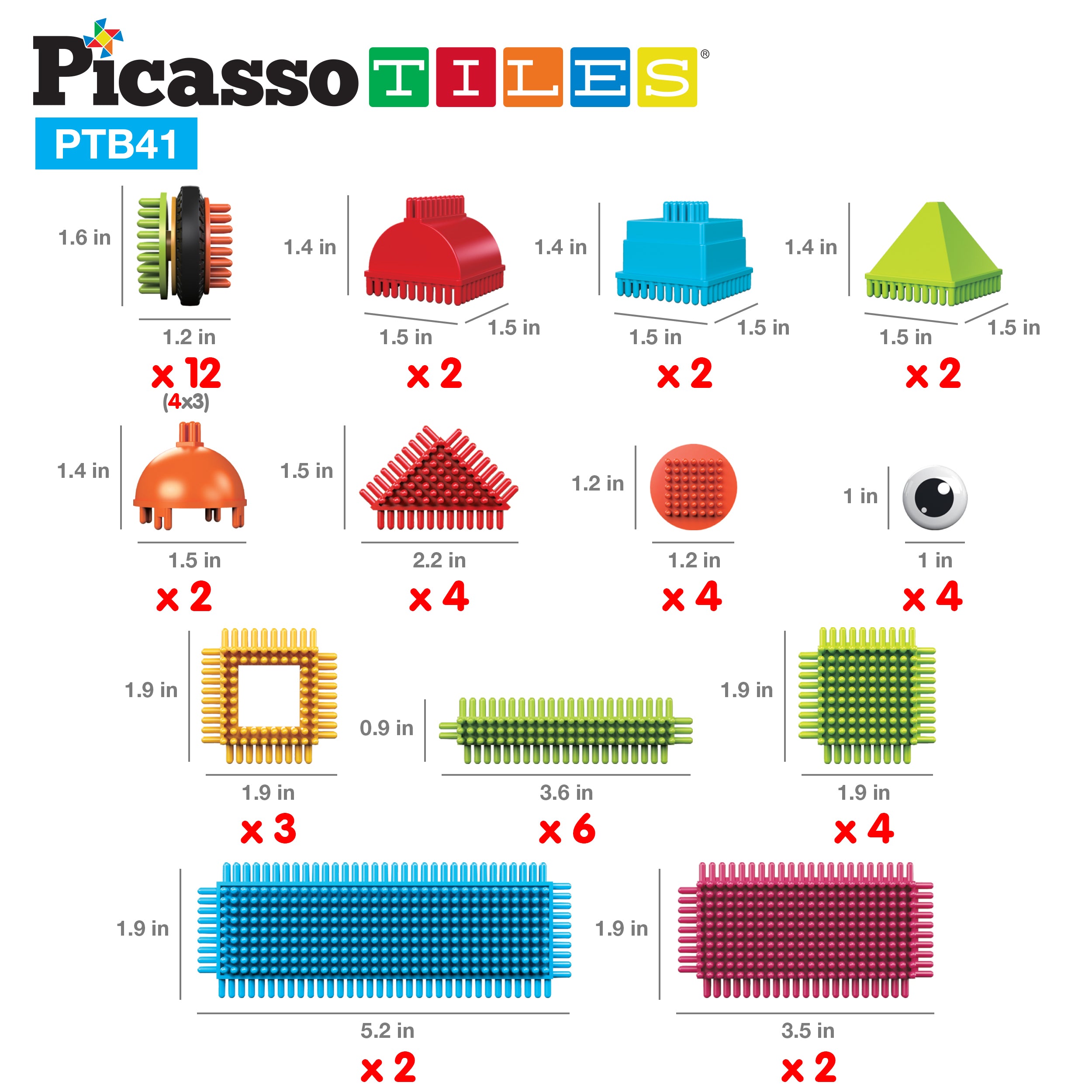 PicassoTiles 41 Piece Hedgehog Building Blocks Set with Idea Booklet