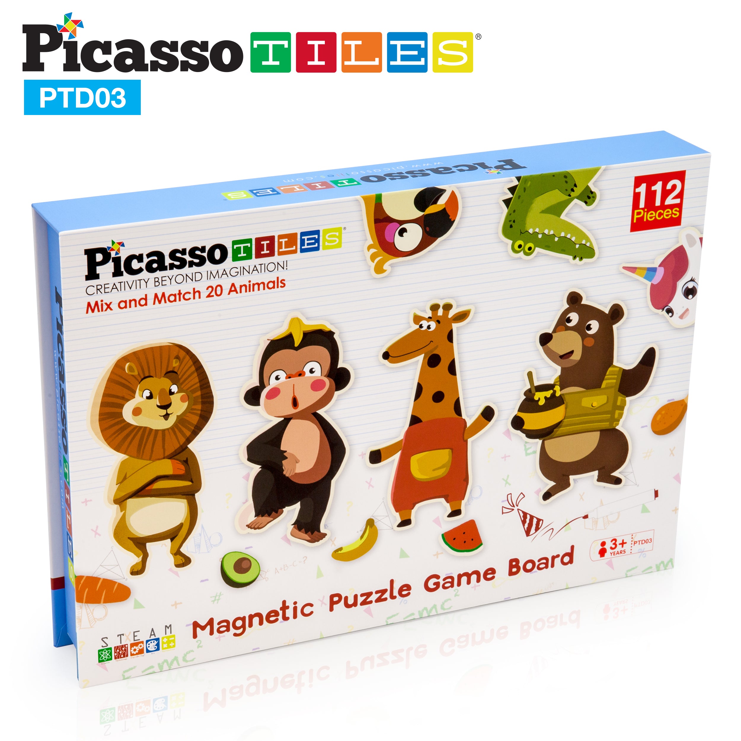 Picassotiles 112 Piece Magnetic Mix and Match Animal Drawing Board