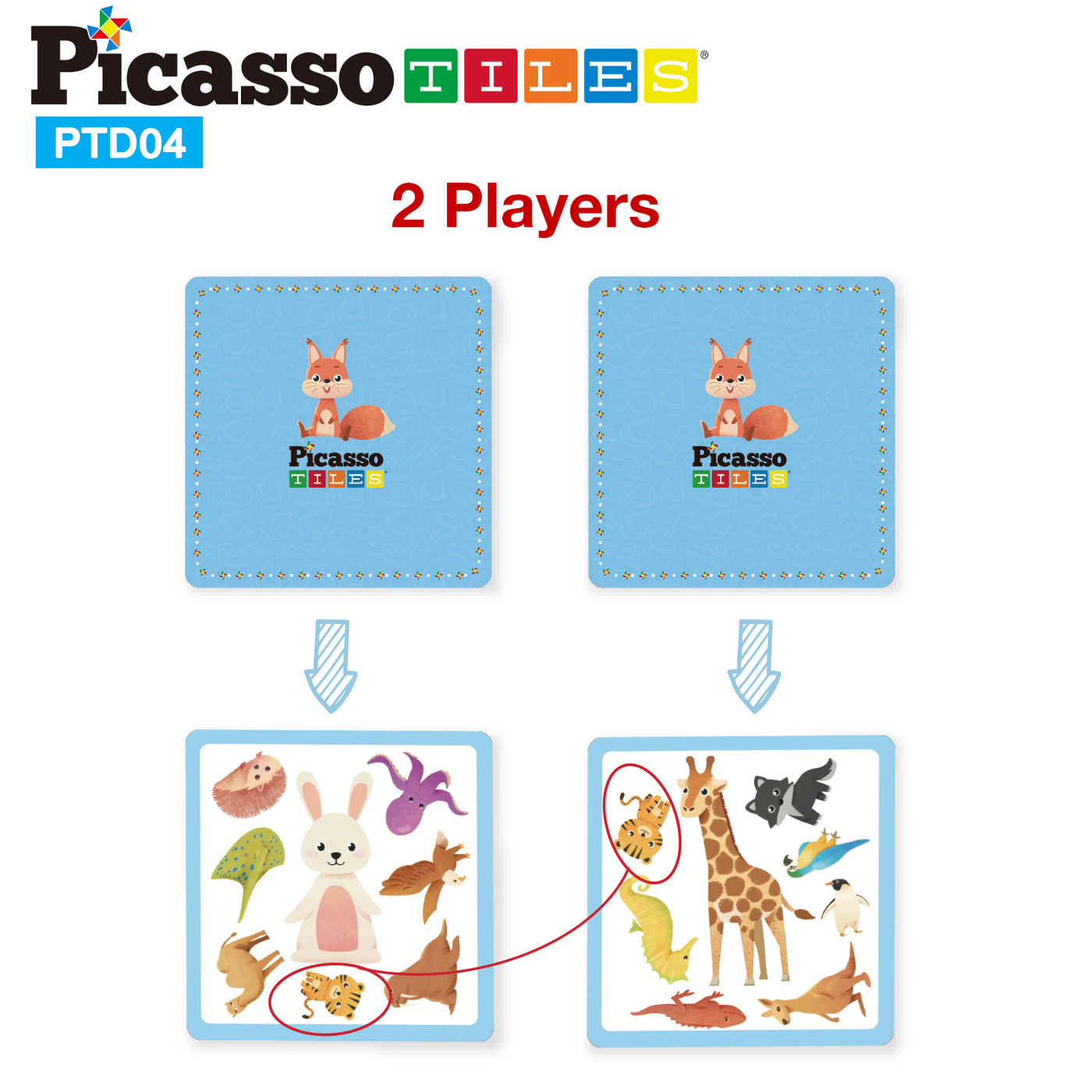 PicassoTiles 56pcs Animal Speed Matching Game