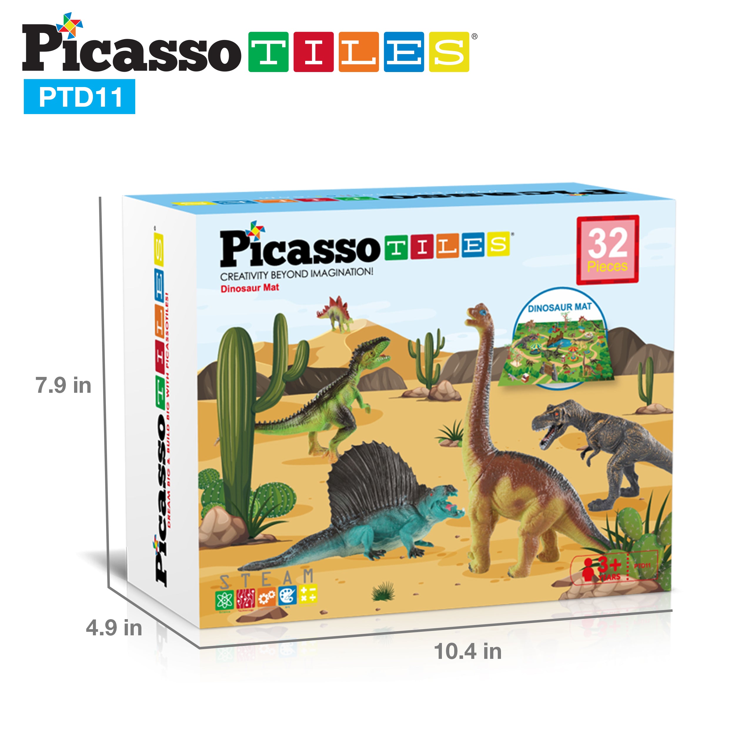 PicassoTiles 32pcs Dinosaur Action Figures with Prehistoric Activity P