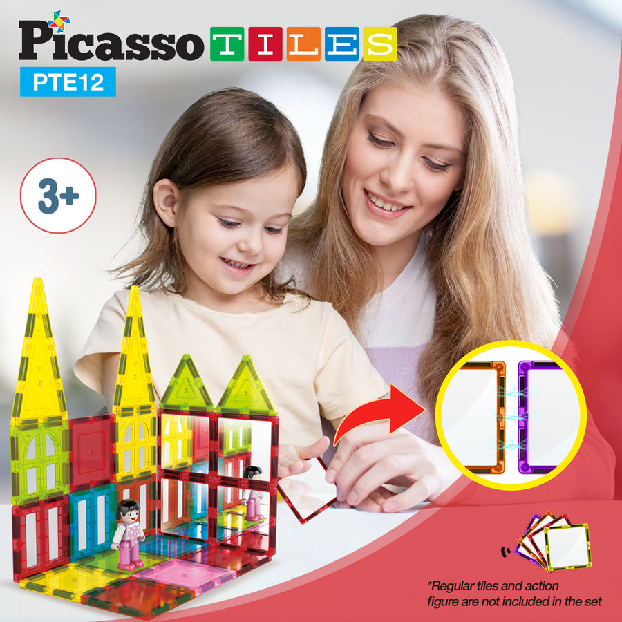 PicassoTiles 12 Piece Magnetic Tile Mirror Building Set