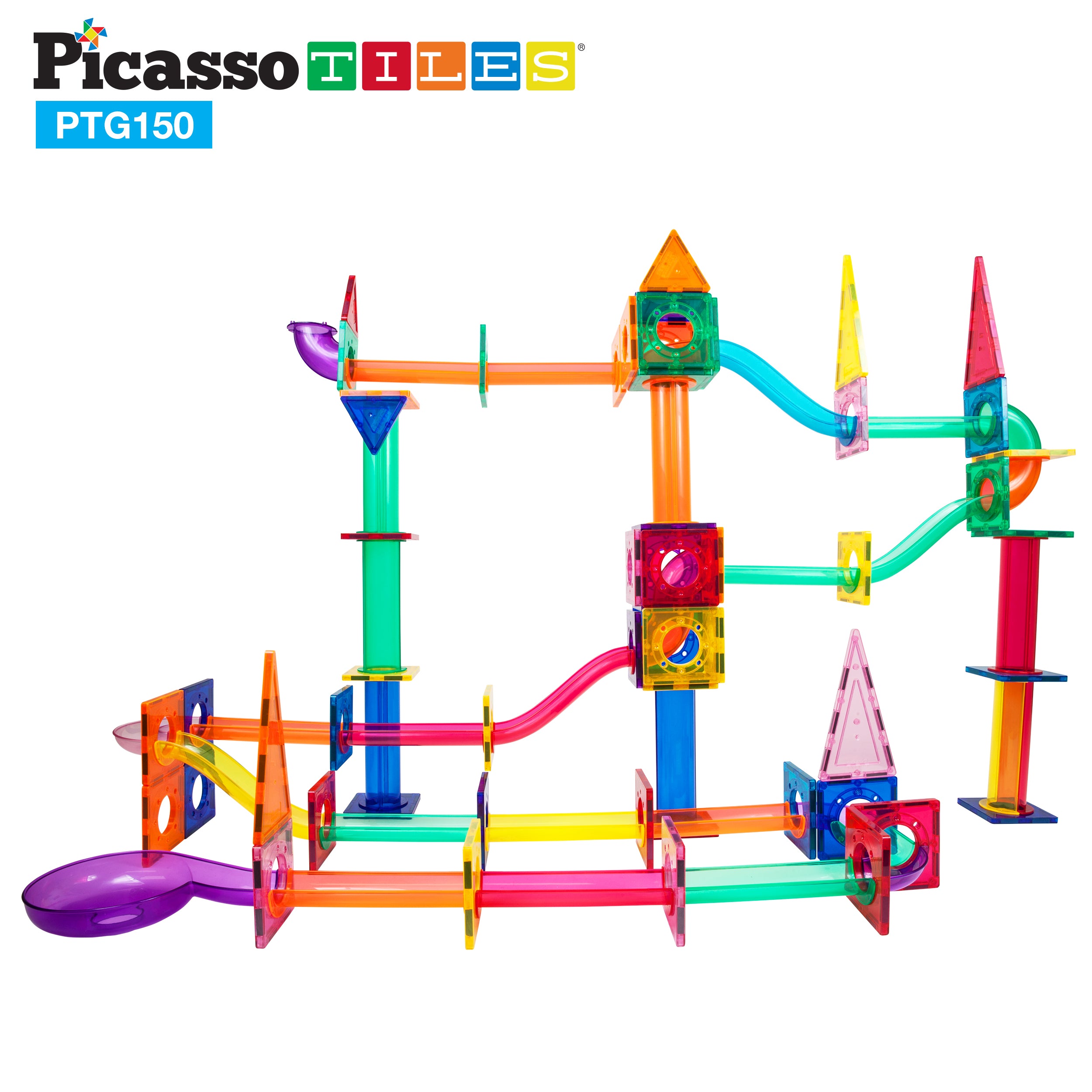 PicassoTiles 150 Pieces Marble Run Building Blocks PTG150
