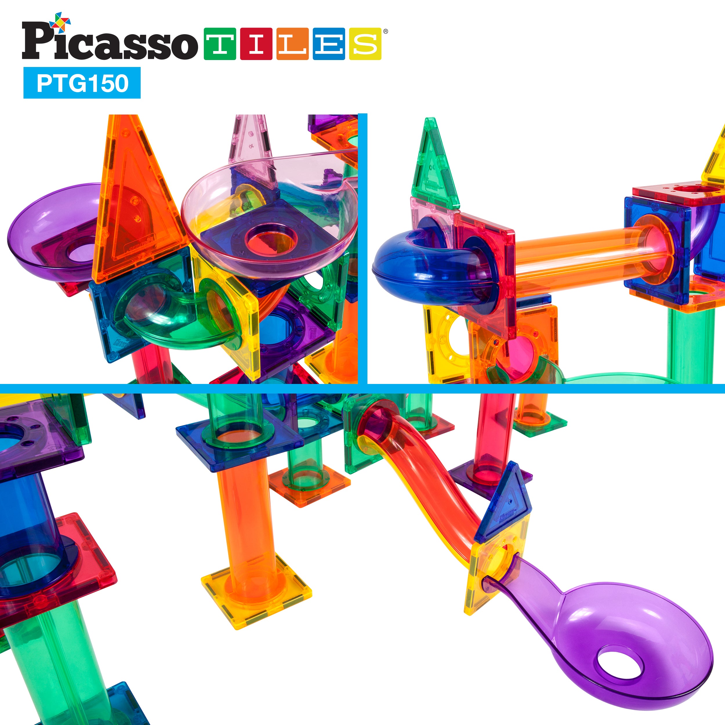PicassoTiles 150 Pieces Marble Run Building Blocks PTG150