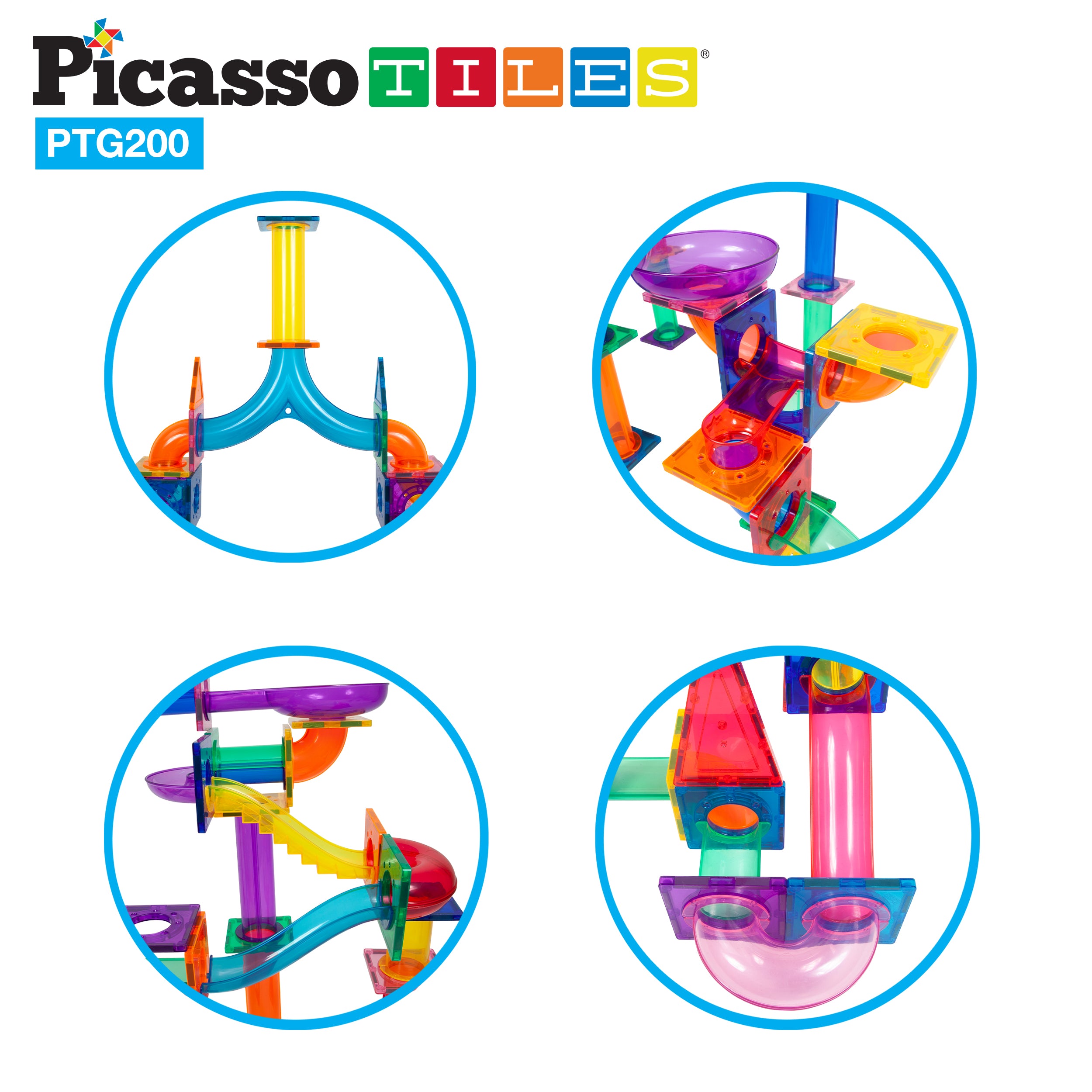 Marble Run Magnet Tile Tracks with LED Marbles