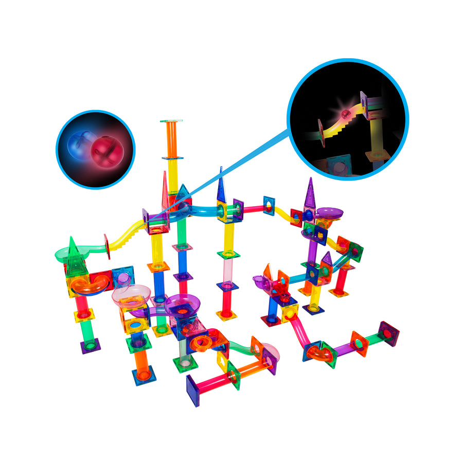 Marble Run Magnet Tile Tracks with LED Marbles