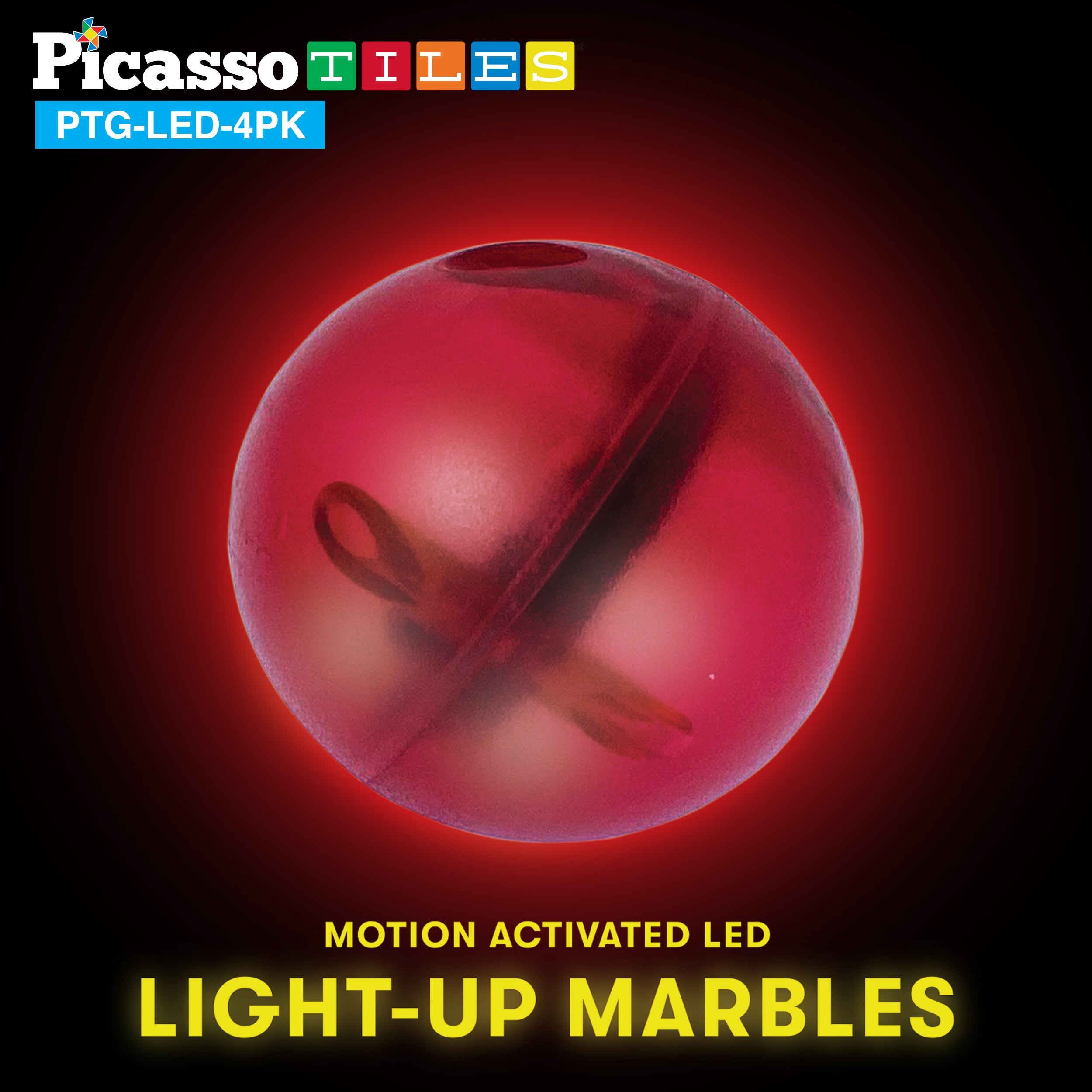PicassoTiles Motion Activated LED Light-Up Marbles for Marble Run Building Blocks