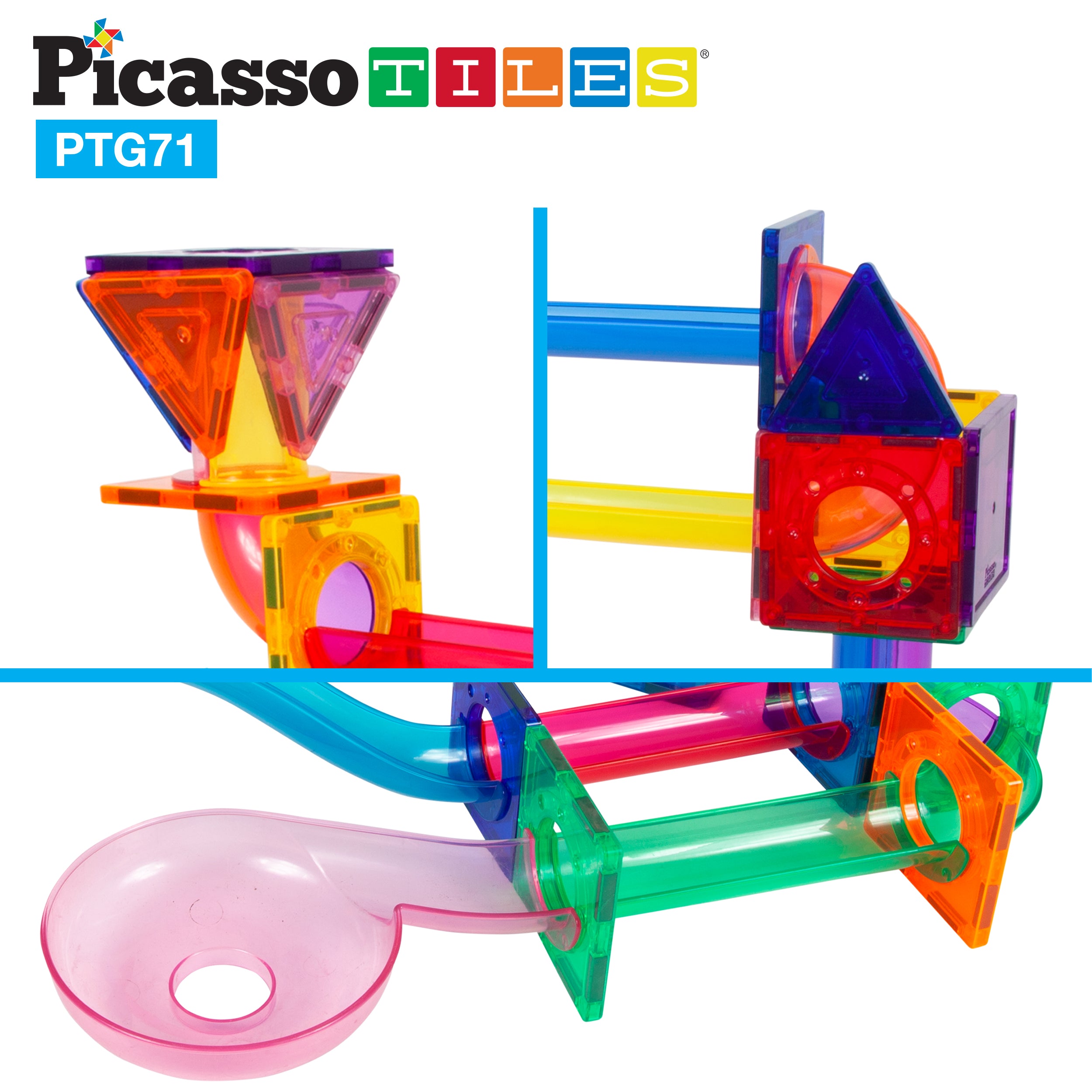 PicassoTiles 71pc Marble Run Building Blocks Connecting Set