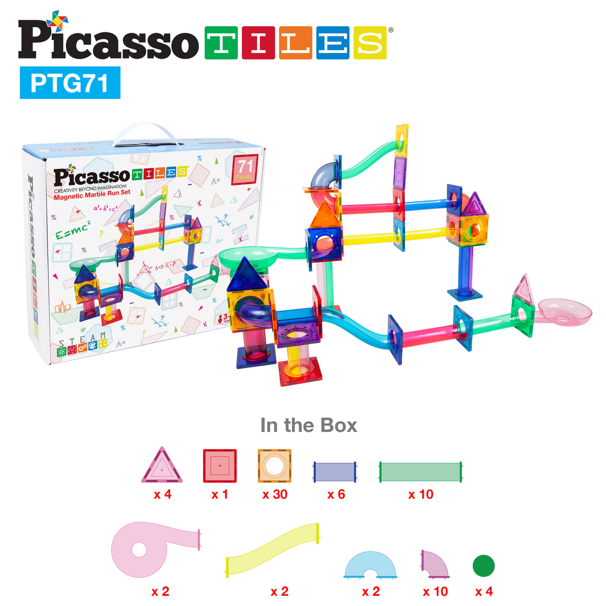 PicassoTiles 71pc Marble Run Building Blocks Connecting Set · PicassoTiles