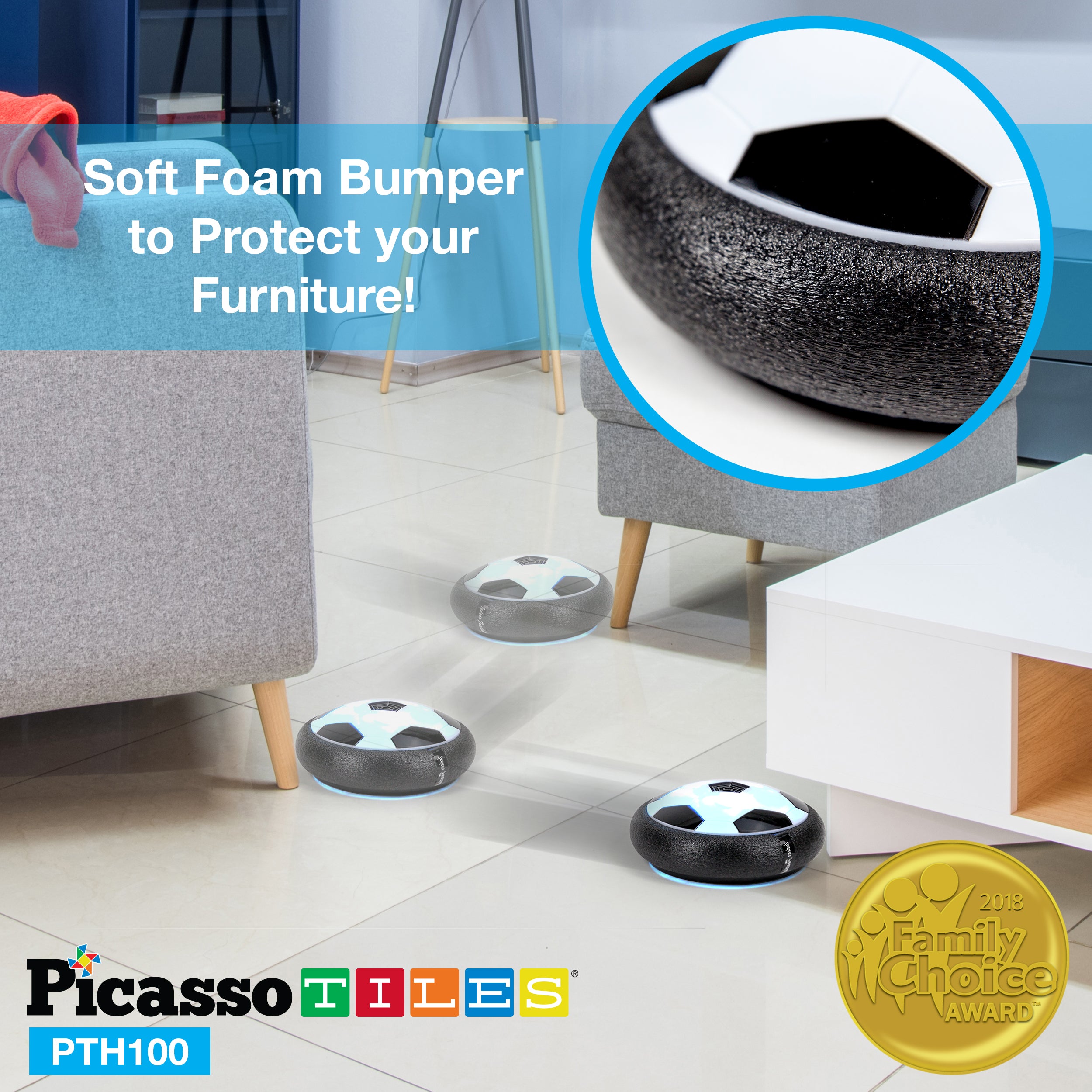 PicassoTiles Hover Soccer Ball with Protective Bumper Foam